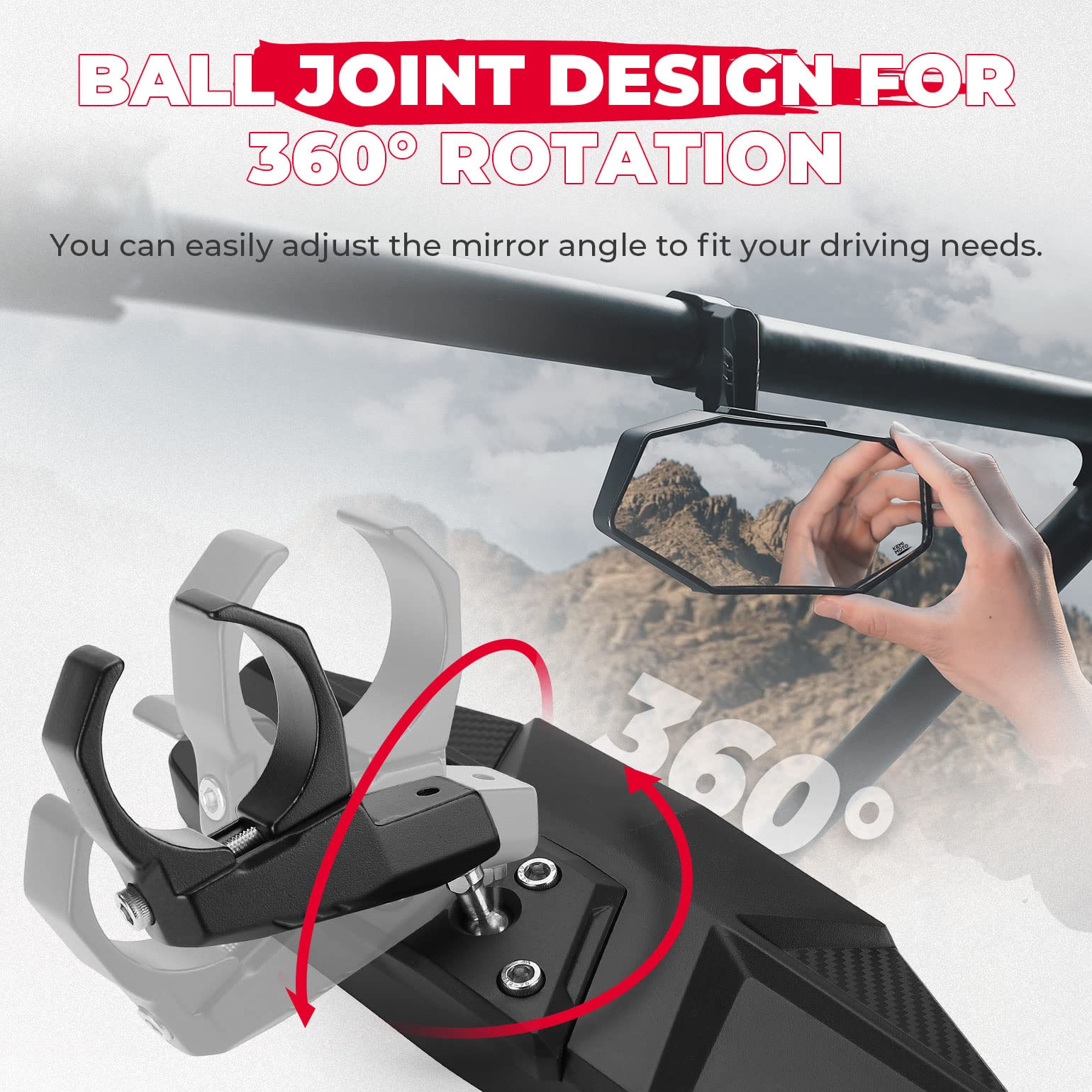 Upgraded UTV Rear View Mirror for 1.6"-2" Roll Bar Mount - Image 4