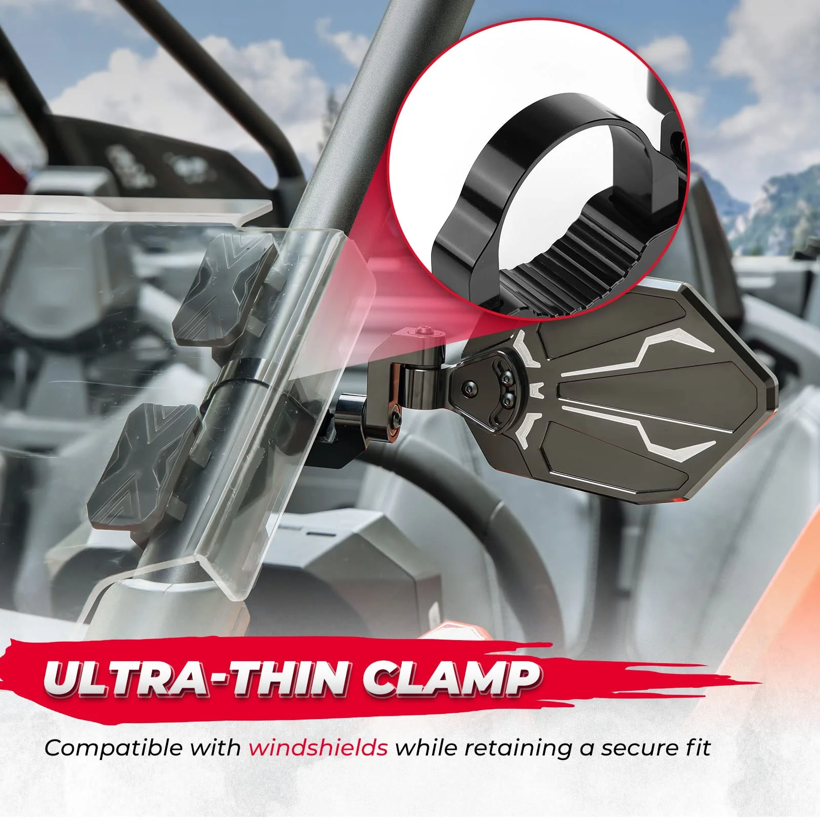 CNC Aluminum UTV Side Mirrors for 1.6"-2" Roll Bar - Image 6
