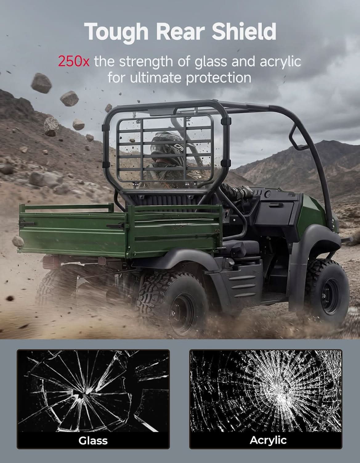 UTV Rear Windshield For Kawasaki Mule SX - Image 3