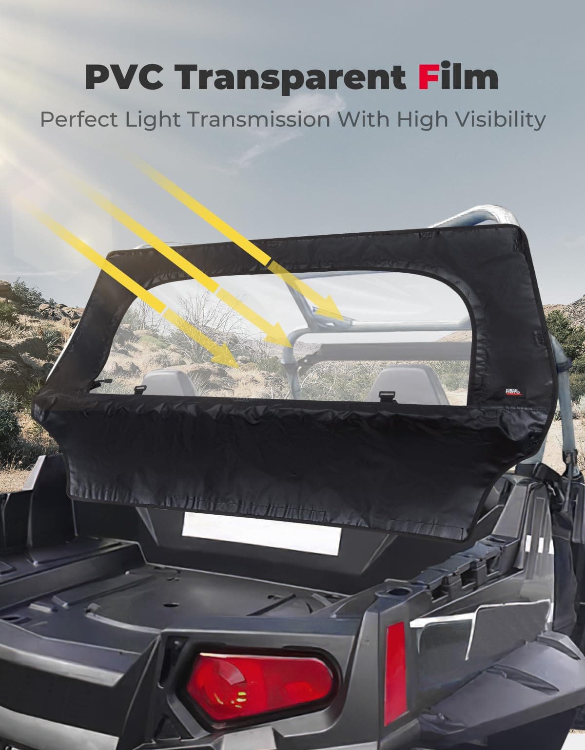 UTV Rear Windshield with Zipper for Polaris RZR 570, RZR Trail 570, 800, S 800, 900 - Image 3