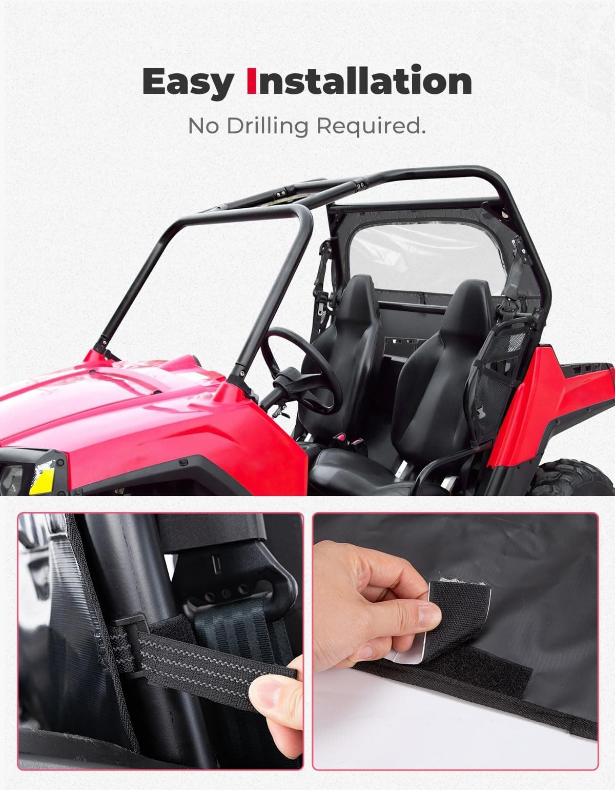 UTV Rear Windshield with Zipper for Polaris RZR 570, RZR Trail 570, 800, S 800, 900 - Image 6