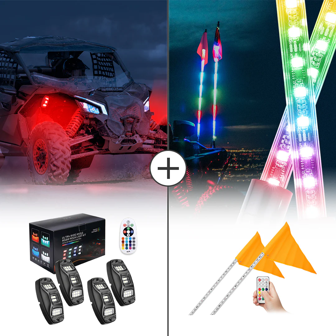 UTV 8 Pod Rock Light Kit & 5FT Whip Lights for Polaris / Can-am / Kawasaki / Honda - Image 14