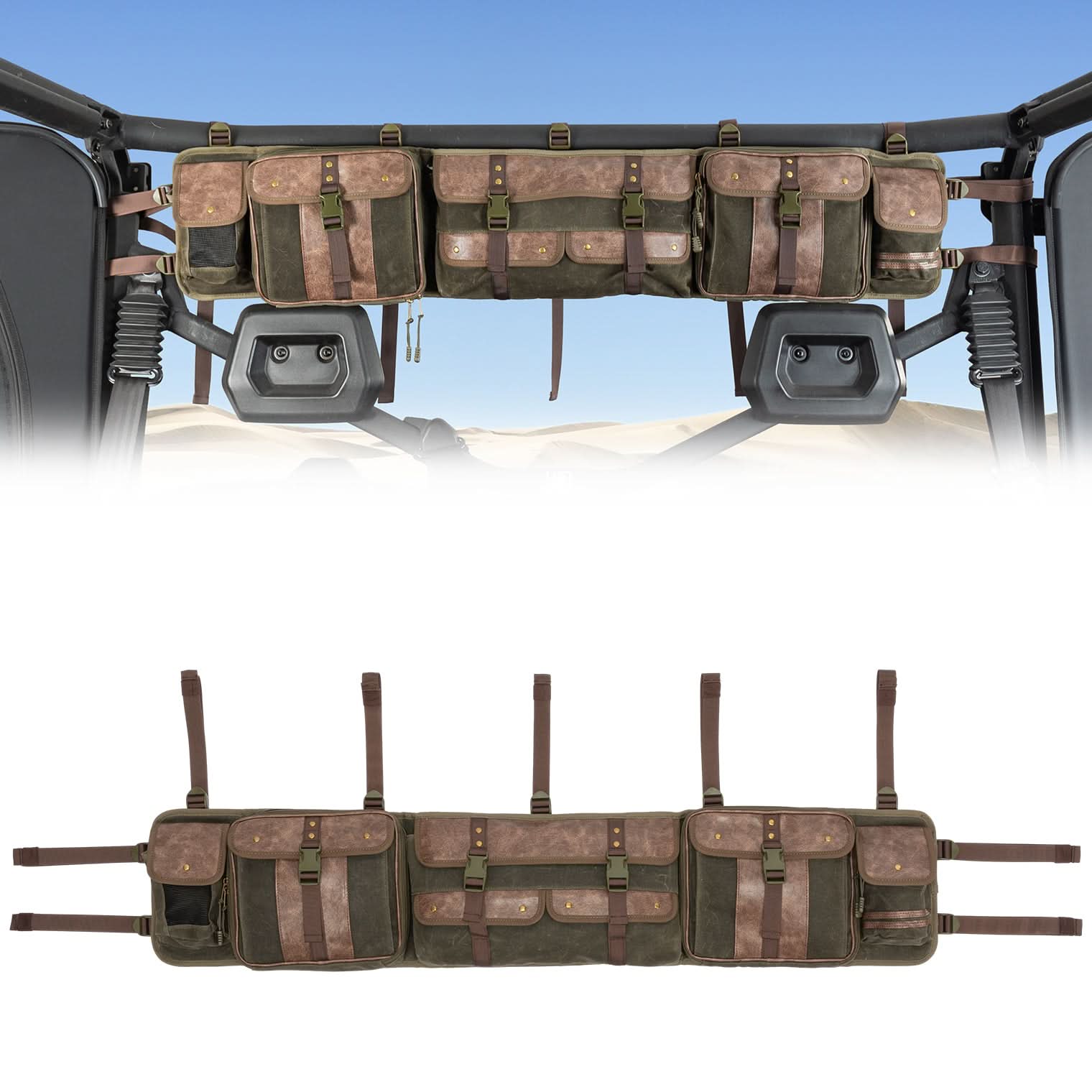 UTV Roll Cage Organizer Bag Leather for Ranger RZR Pioneer Talon Defender - Image 8