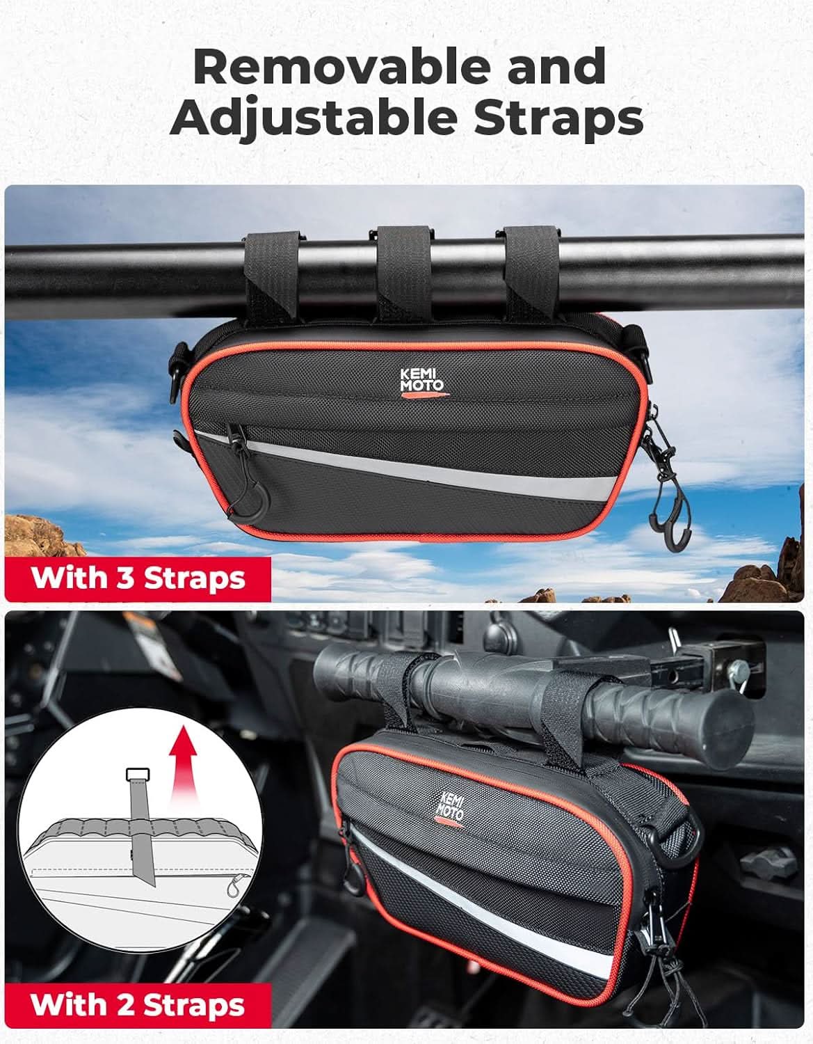 UTV Roll Cage Storage Bag for UTV, ATV, Golf Cart, Bike, 11" x 5", Black & Red - Image 3