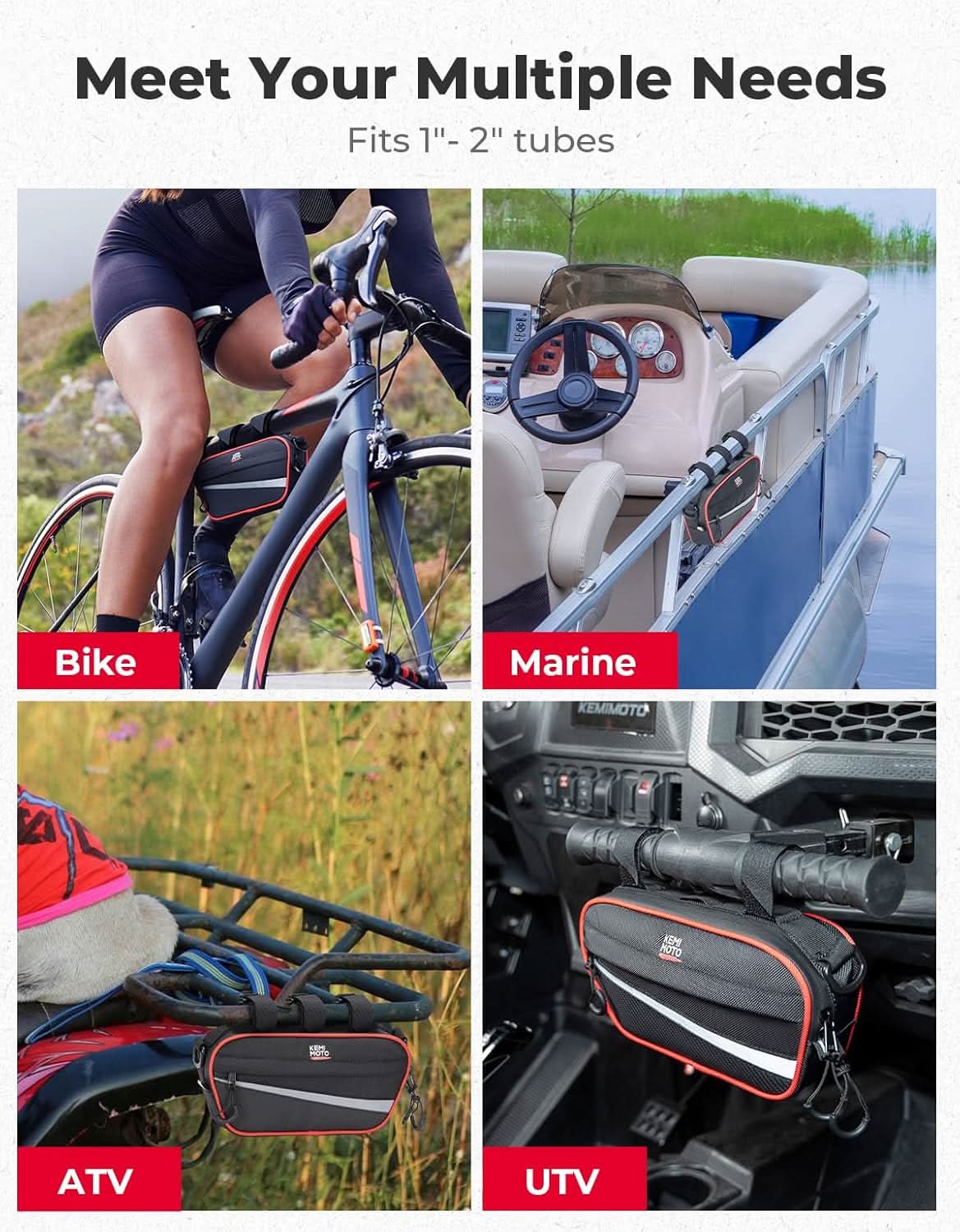 UTV Roll Cage Storage Bag for UTV, ATV, Golf Cart, Bike, 11" x 5", Black & Red - Image 4
