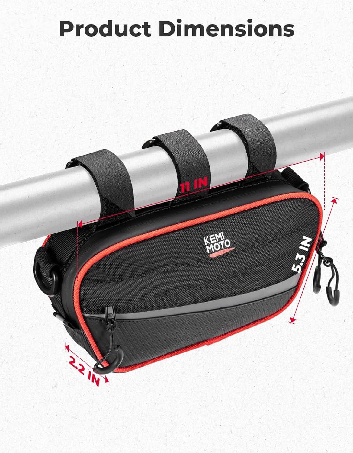 UTV Roll Cage Storage Bag for UTV, ATV, Golf Cart, Bike, 11" x 5", Black & Red - Image 6