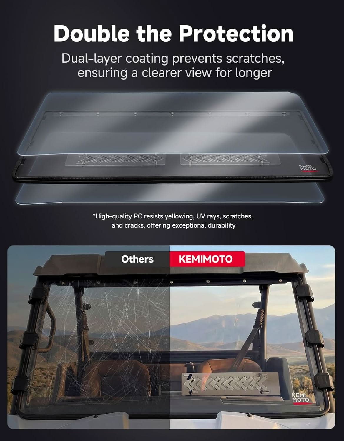 UTV Scratch-Resistant Polycarbonate Front Windshield For Kawasaki Ridge - Image 3
