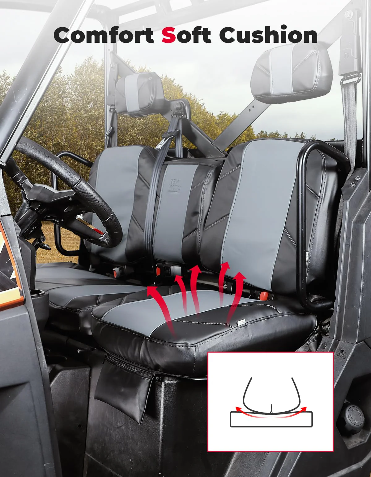 UTV Leather Seat Covers with Pocket for Polaris Ranger XP 1000/Crew - Image 2