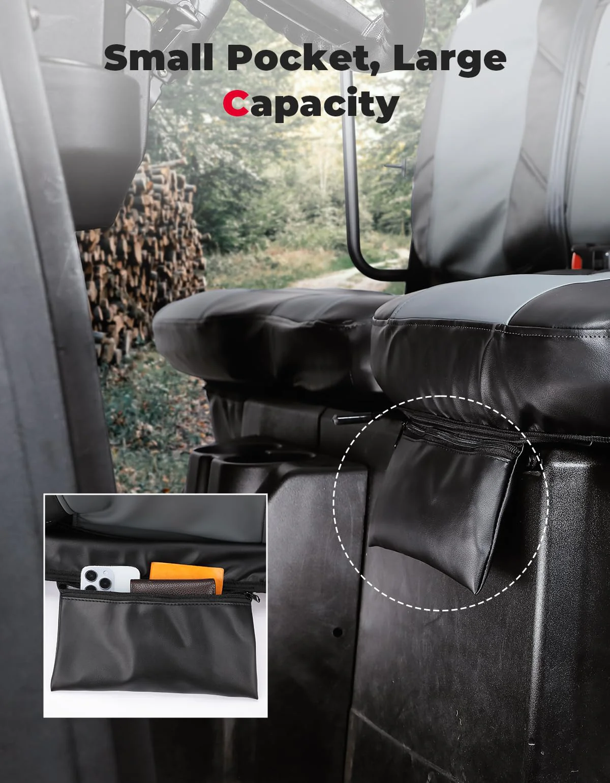 UTV Leather Seat Covers with Pocket for Polaris Ranger XP 1000/Crew - Image 3