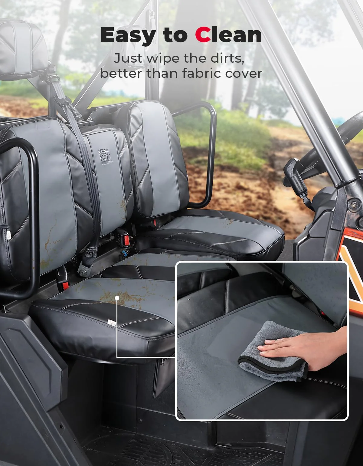 UTV Leather Seat Covers with Pocket for Polaris Ranger XP 1000/Crew - Image 5
