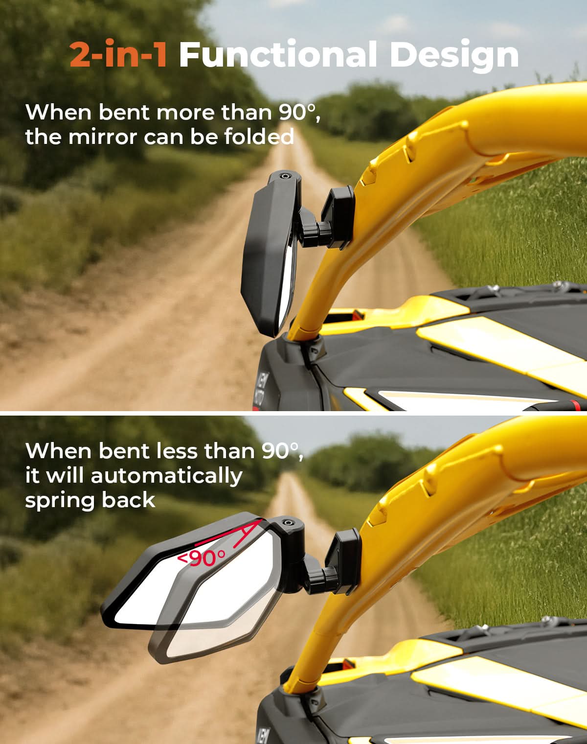 UTV Side Mirrors Automatic Folding and Resetting in The Event of Collision Compatible with Can Am Maverick R and R Max X/X RS/X RS with Smart-Shox 2024-2026, Shatterproof Glass - Image 10