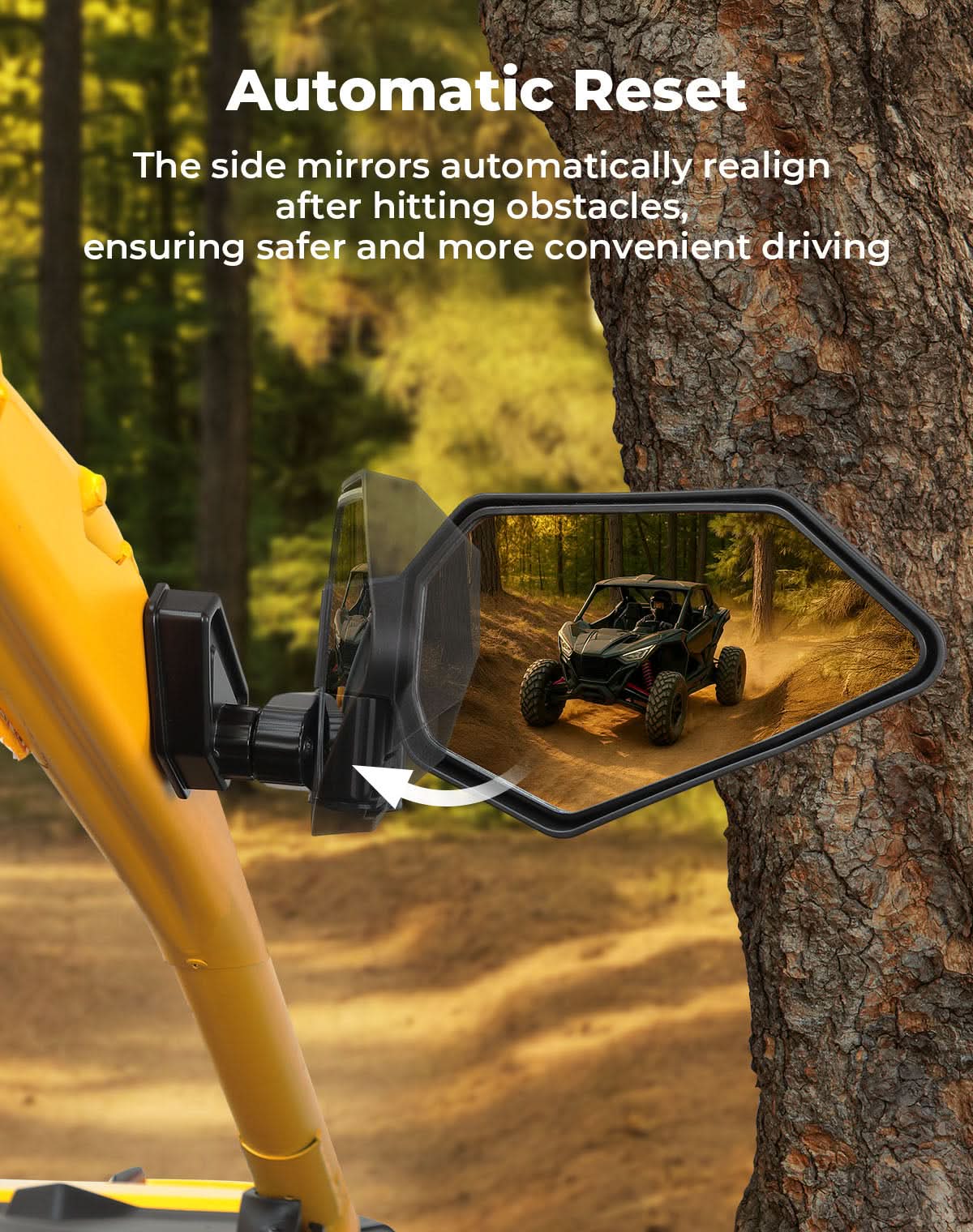 UTV Side Mirrors Automatic Folding and Resetting in The Event of Collision Compatible with Can Am Maverick R and R Max X/X RS/X RS with Smart-Shox 2024-2026, Shatterproof Glass - Image 5
