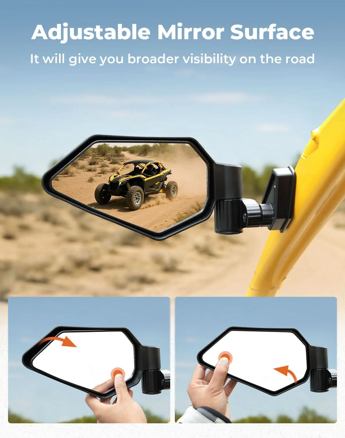 UTV Side Mirrors Automatic Folding and Resetting in The Event of Collision Compatible with Can Am Maverick R and R Max X/X RS/X RS with Smart-Shox 2024-2026, Shatterproof Glass - Image 6