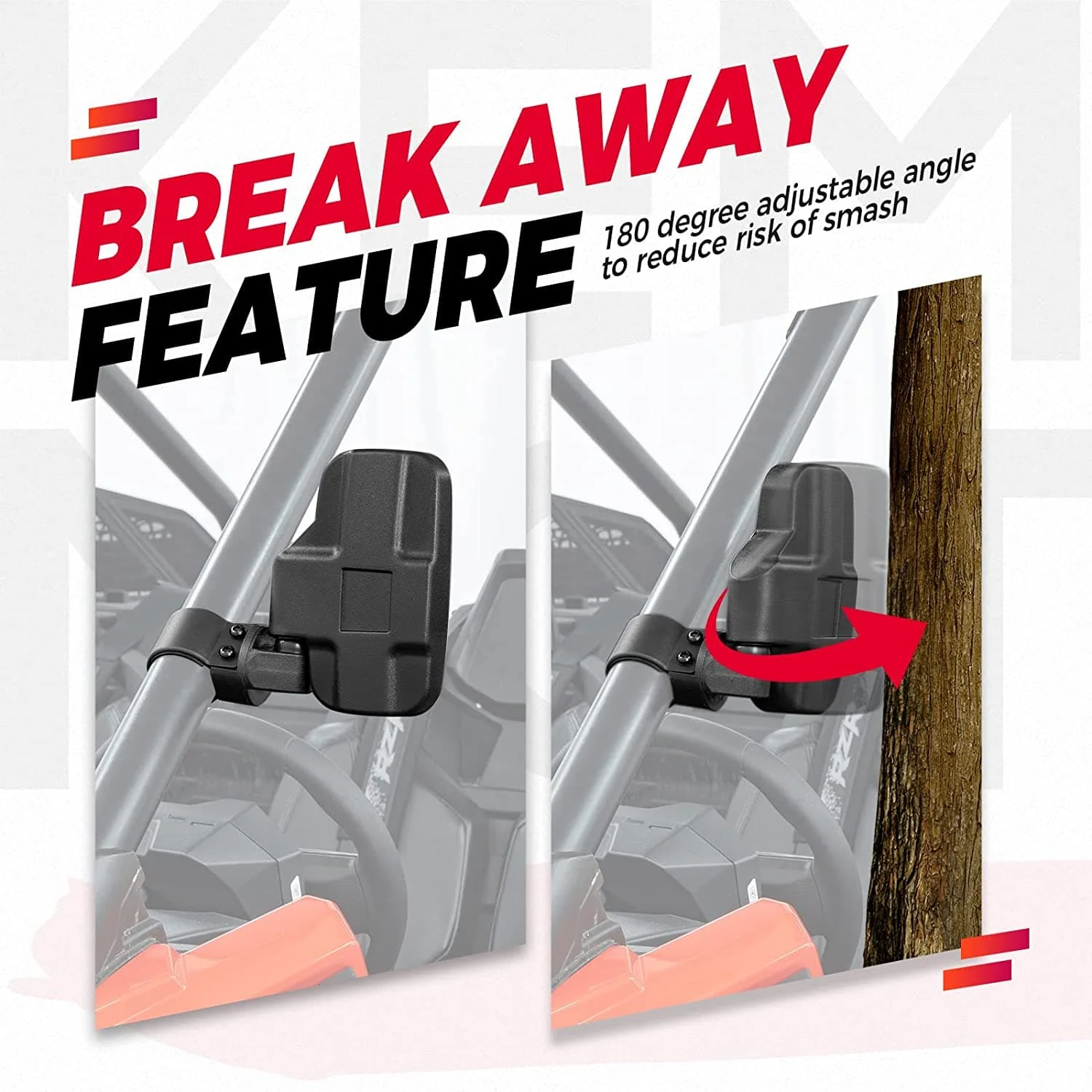 UTV Side Mirrors and Center Mirror with 1.6" to 2" Roll Bar Cage - Image 2