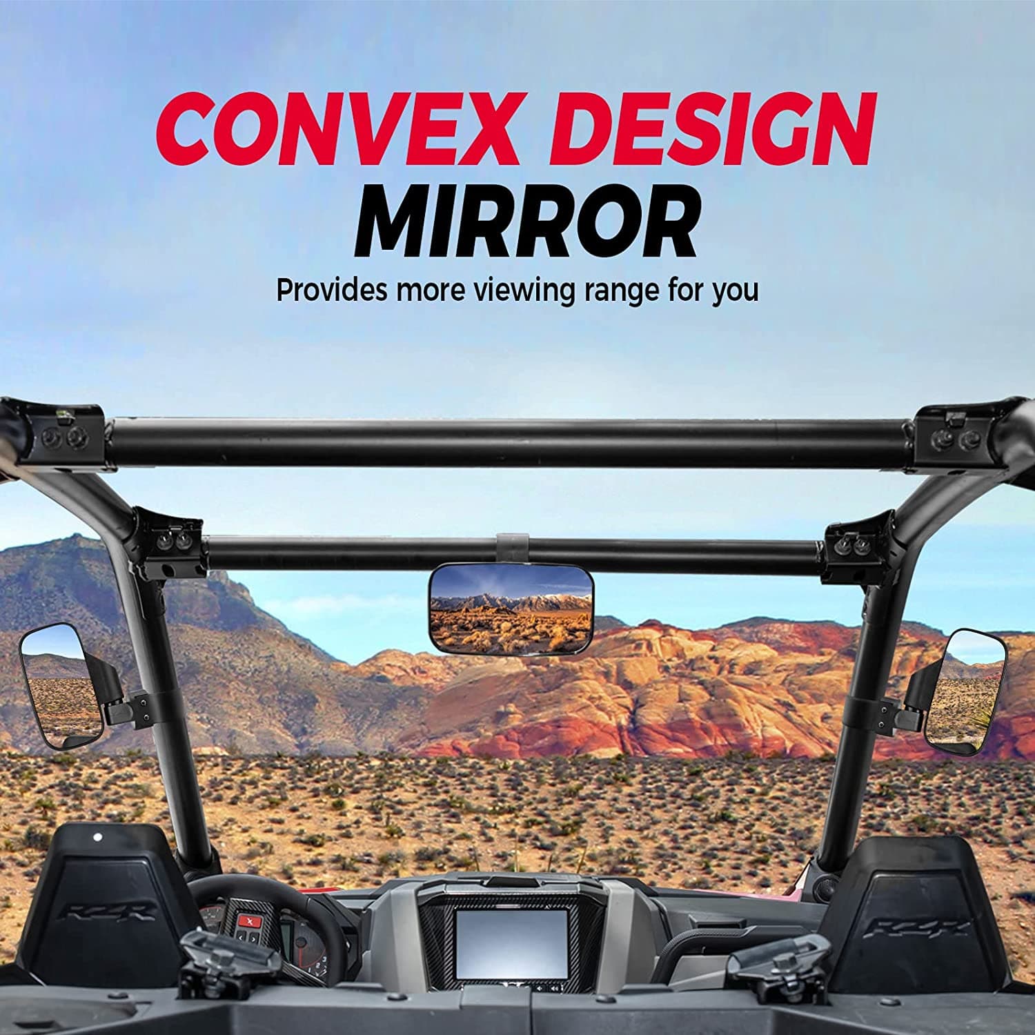 UTV Side Mirrors and Center Mirror with 1.6" to 2" Roll Bar Cage - Image 5