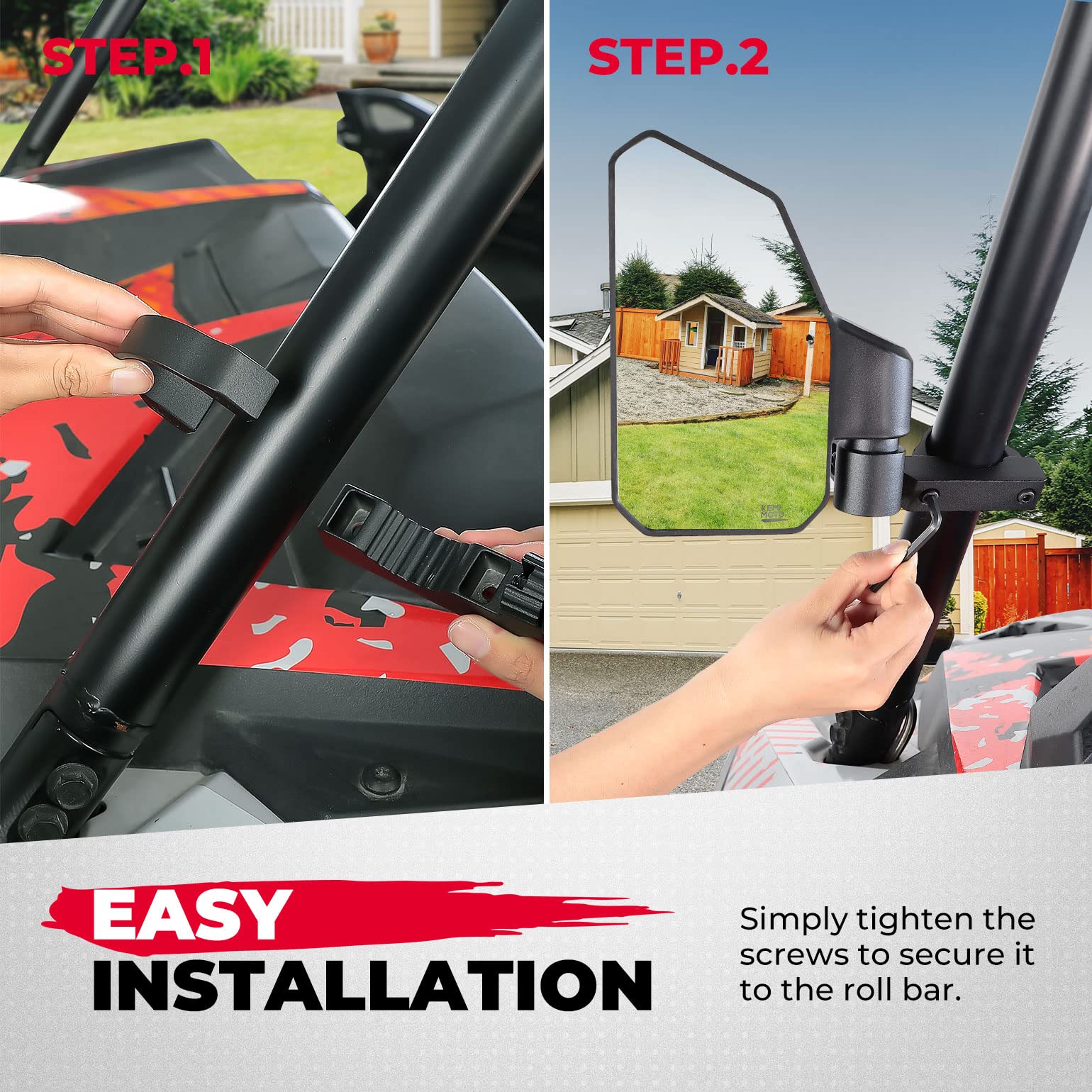 UTV Side Mirrors Fit with Windshield for 1.6"-2" Roll Bar - Image 3
