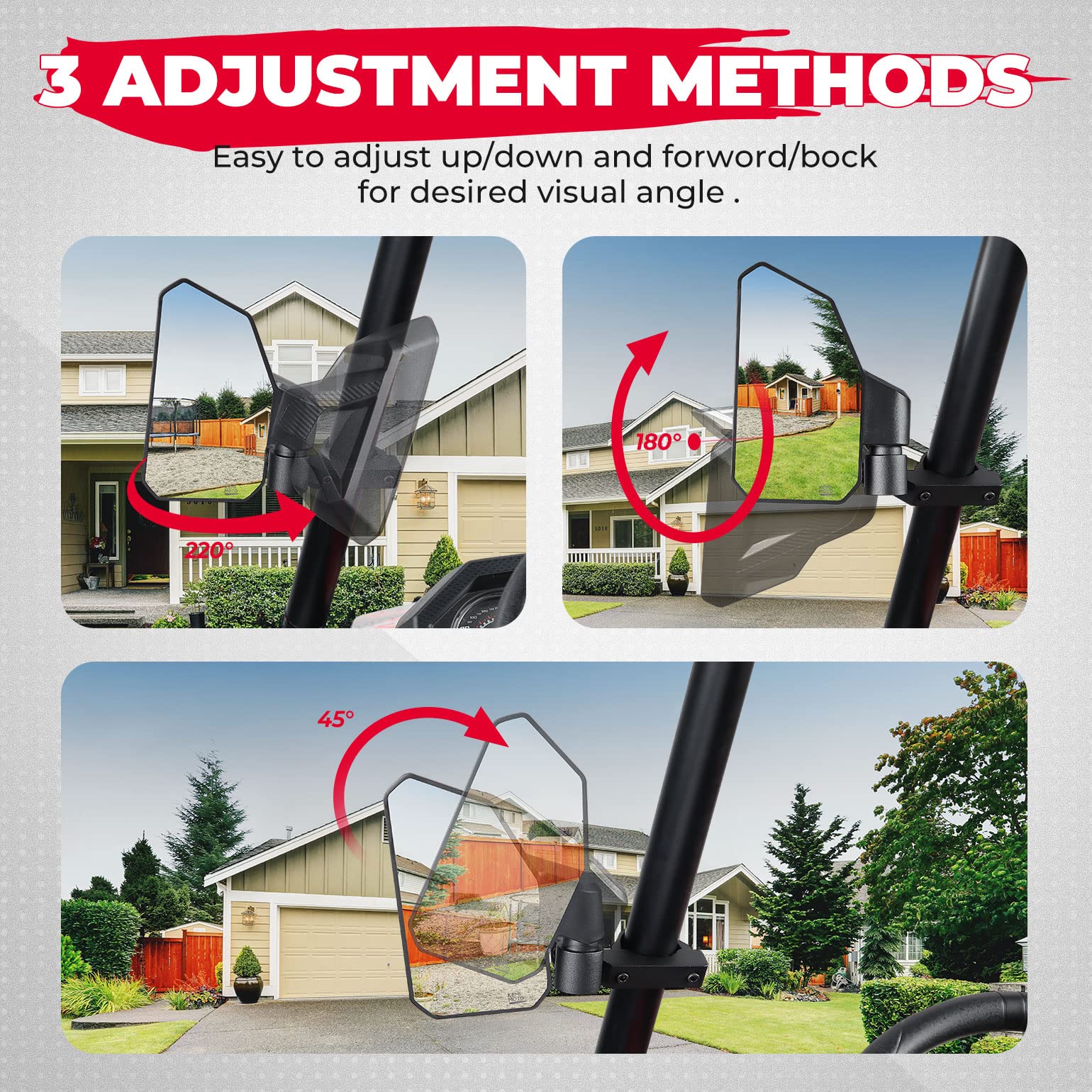 UTV Side Mirrors Fit with Windshield for 1.6"-2" Roll Bar - Image 4