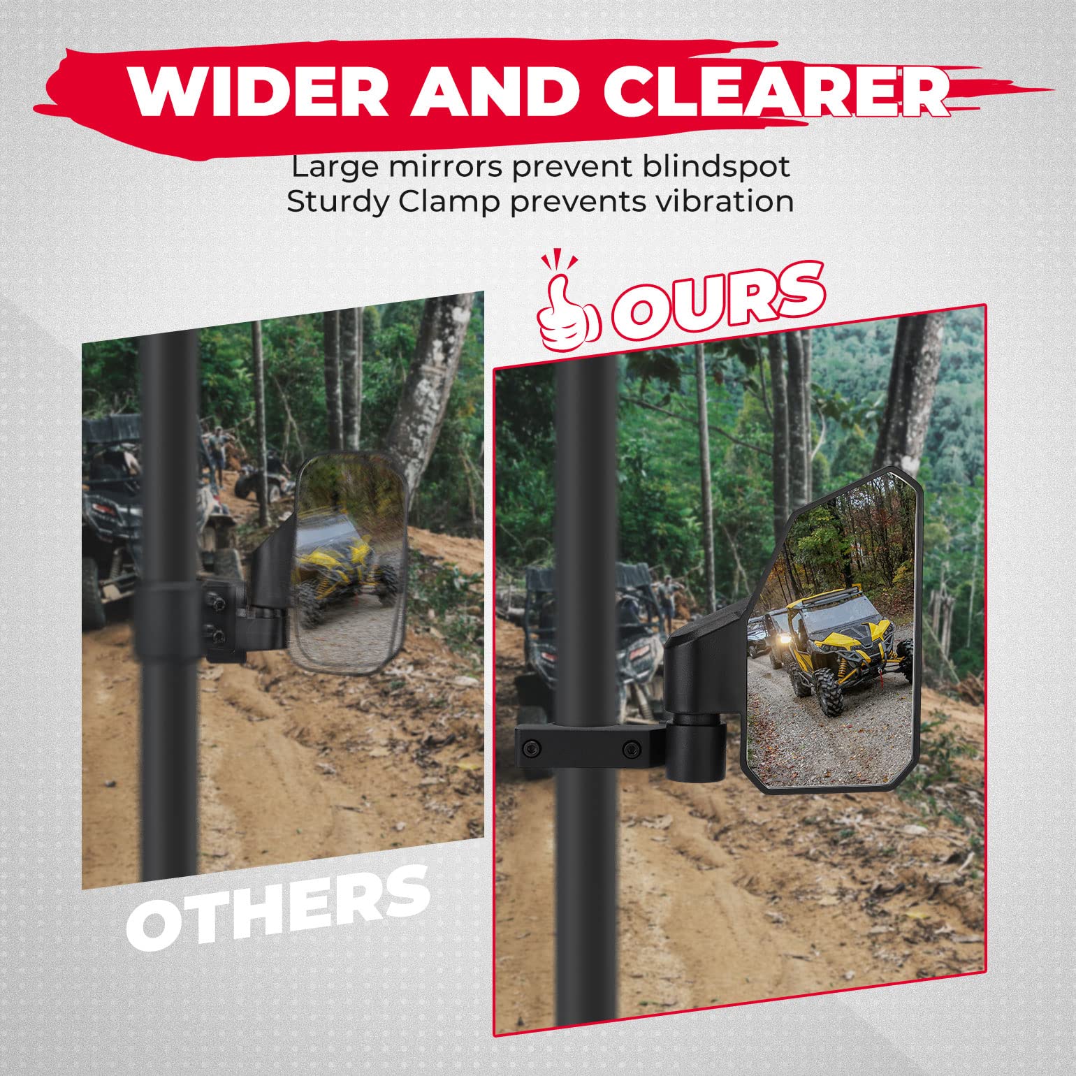 UTV Side Mirrors Fit with Windshield for 1.6"-2" Roll Bar - Image 5