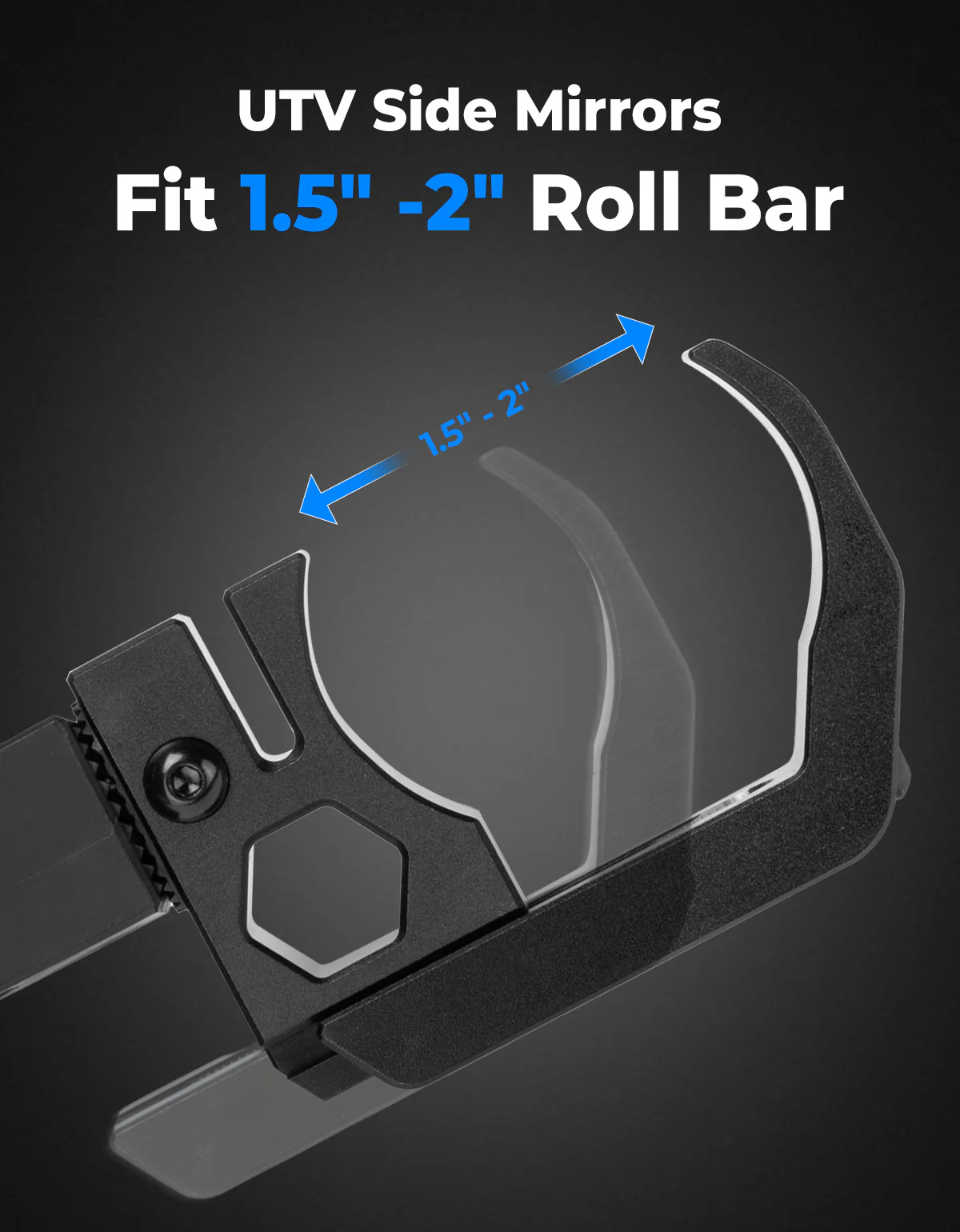 UTV Side Mirrors Fits 1.5-2 inch Roll Cage for Polaris RZR Can Am Mule Zforce Pioneer - Image 2