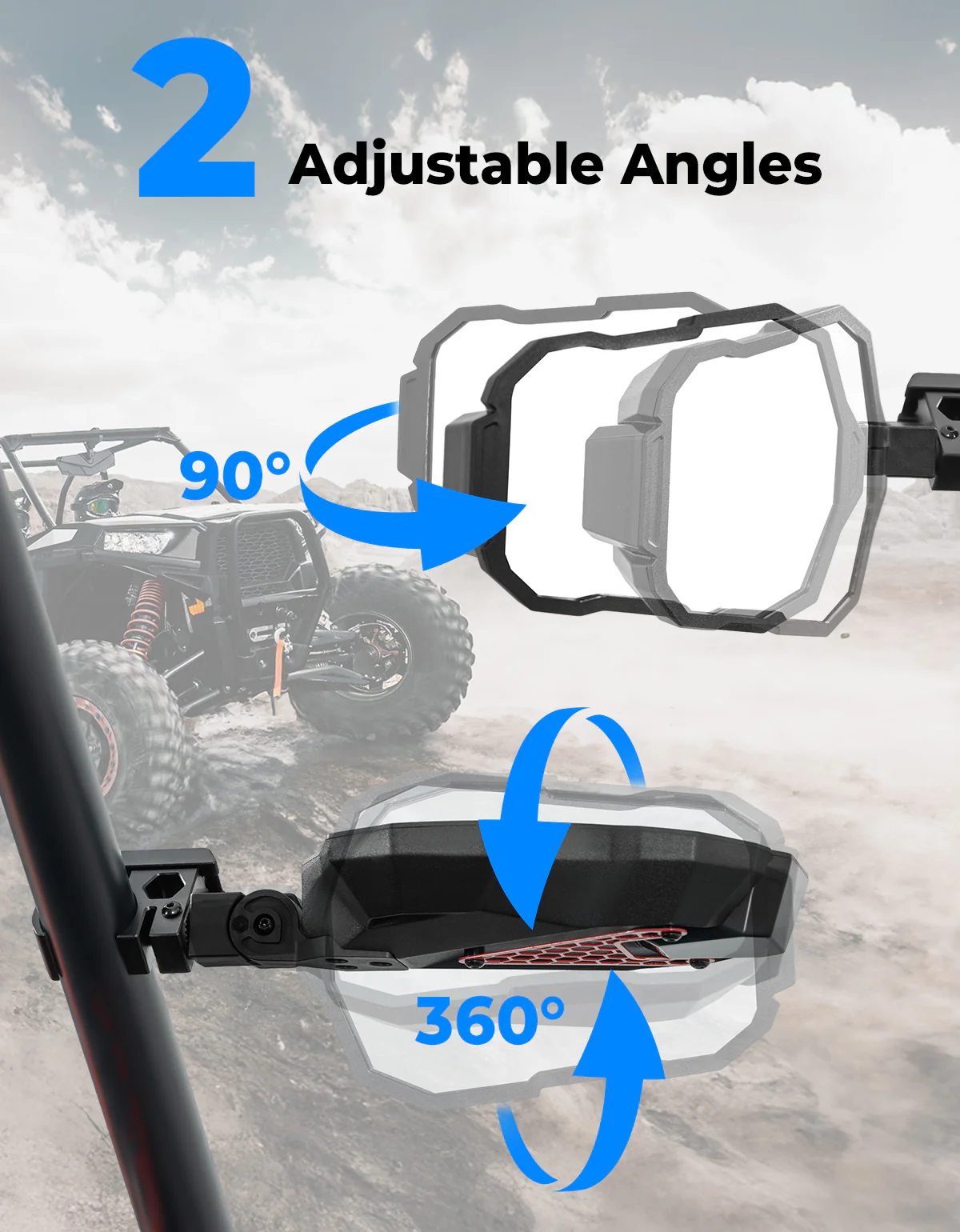UTV Side Mirrors Fits 1.5-2 inch Roll Cage for Polaris RZR Can Am Mule Zforce Pioneer - Image 6