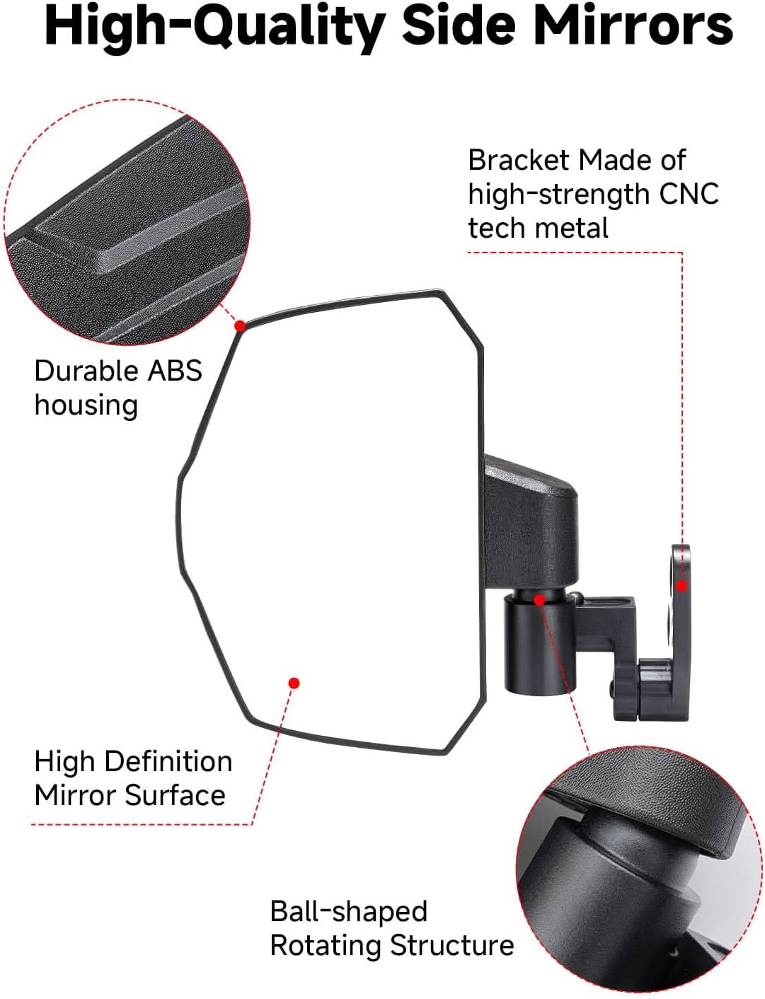 UTV Side Mirrors for Polaris Ranger Crew/XD 1500 2024-2026 - Image 6