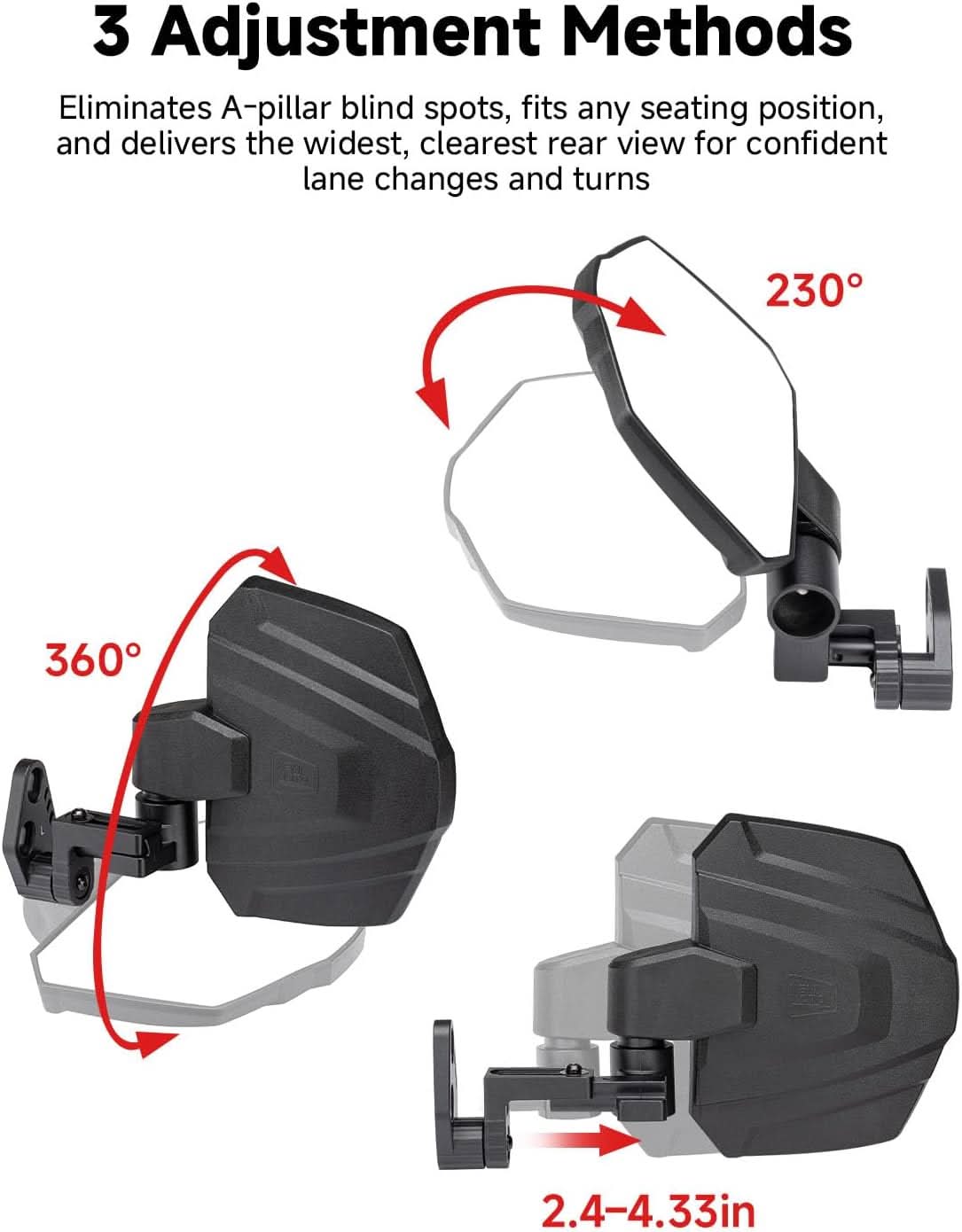 UTV Side Mirrors for Polaris Ranger Crew/XD 1500 2024-2026 - Image 7