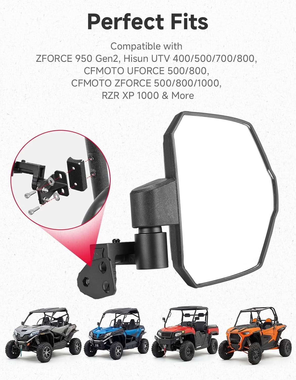 UTV Side Mirrors Larger View For Polaris|CFMOTO|Hisun - Image 3