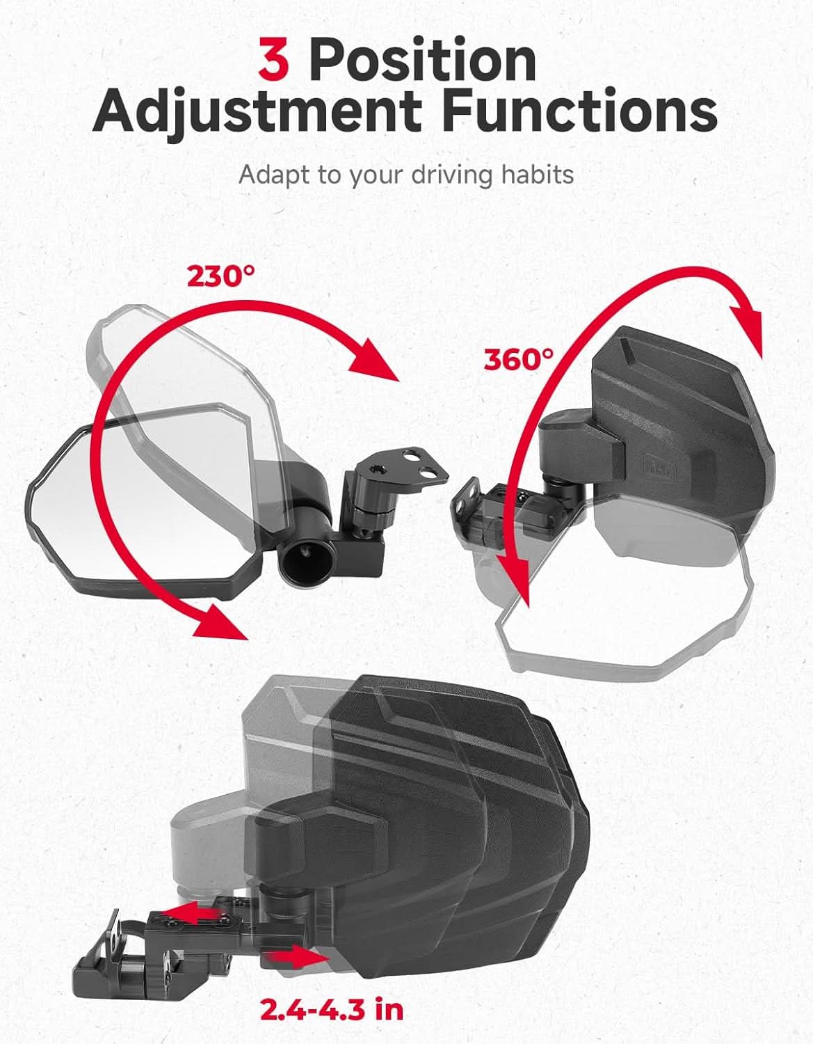 UTV Side Mirrors Larger View For Polaris|CFMOTO|Hisun - Image 6