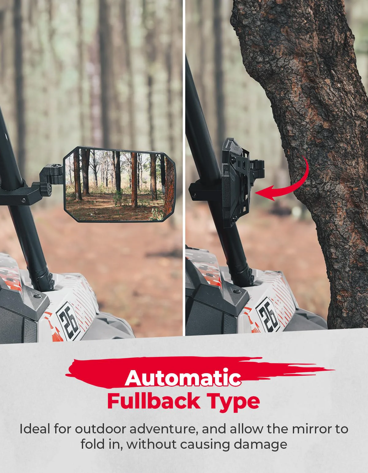 UTV Side Mirrors, Tool-free Multi-Adjustment for Can Am Maverick X3/ RZR w/ 1.65-2" Roll bar - Image 6