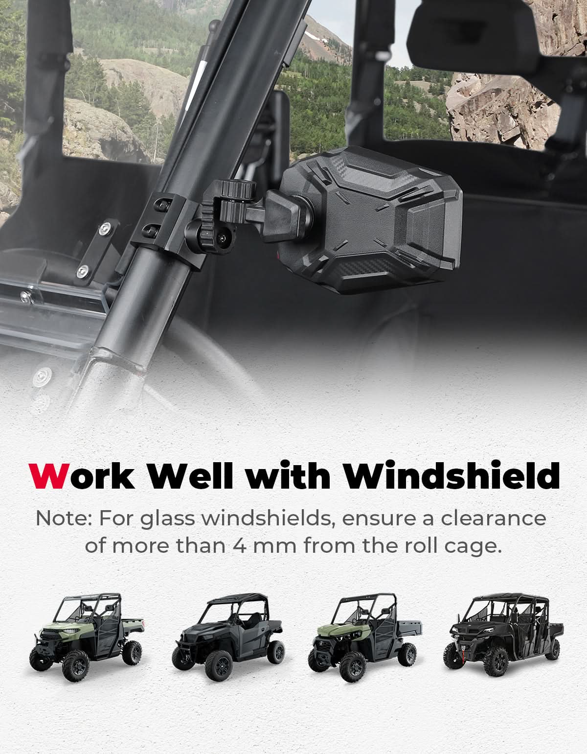 UTV Side Mirrors, UTV Rearview Mirrors Fit for Windshield for Polaris Ranger General/ Can-Am Defender/ Maverick Trail - Image 2