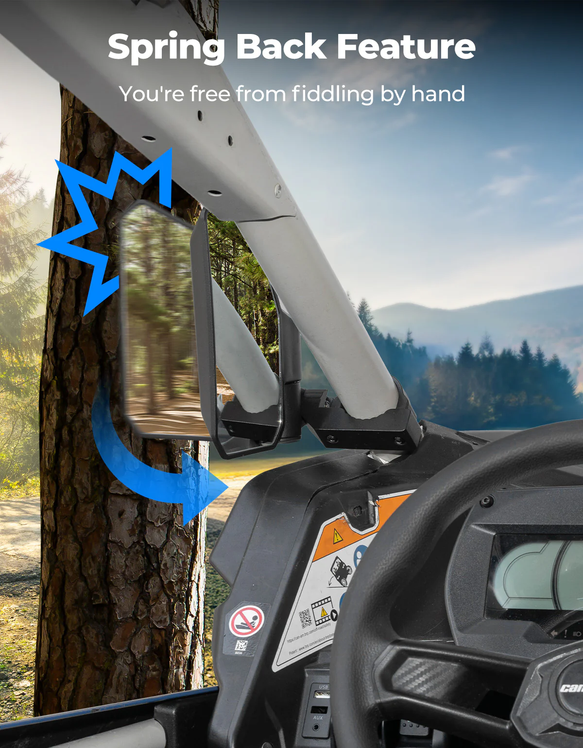 UTV Side Mirrors w/ 1.65"-2.0" Roll Cage for Polaris RZR/Can Am X3/Pioneer/Talon/Mule/CFMOTO - Image 2