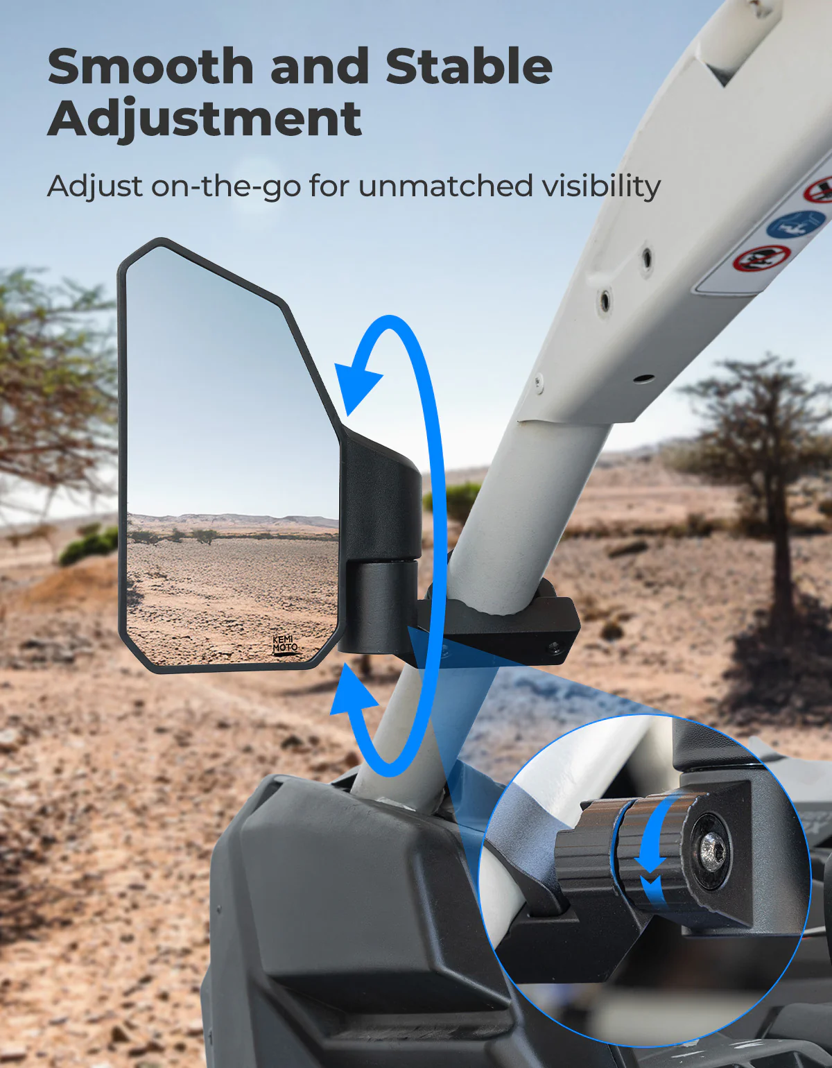 UTV Side Mirrors w/ 1.65"-2.0" Roll Cage for Polaris RZR/Can Am X3/Pioneer/Talon/Mule/CFMOTO - Image 5