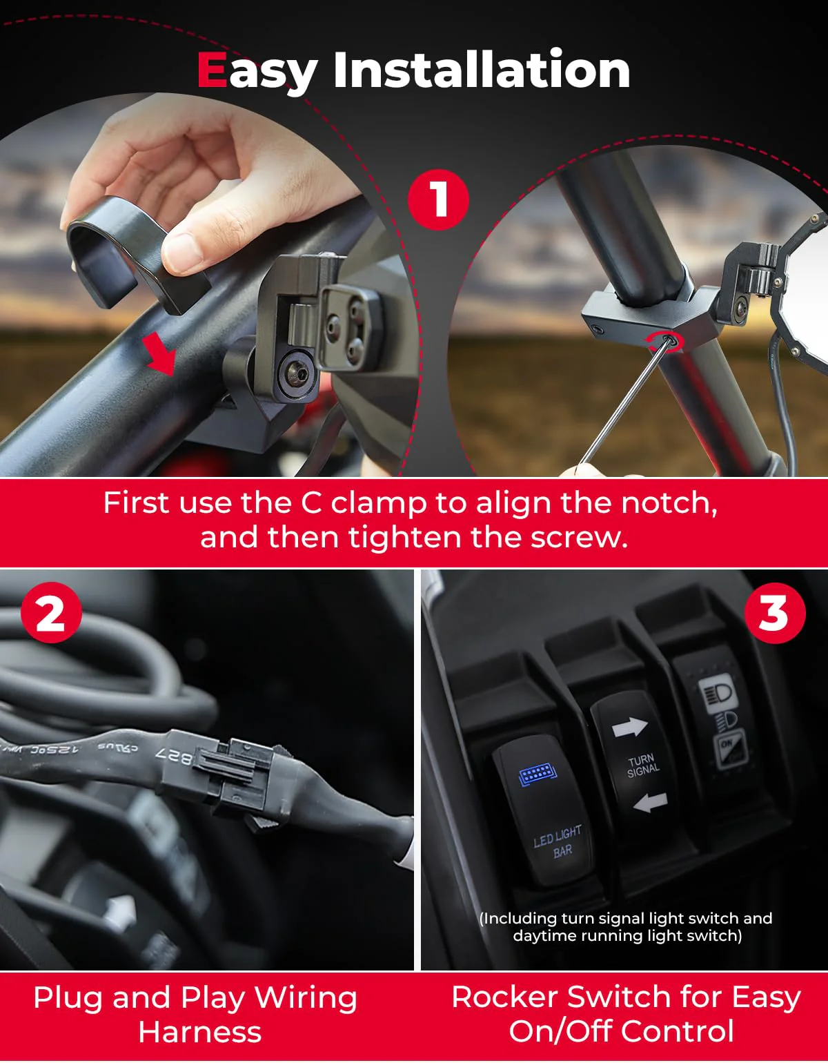 Side Mirrors with LED Turn Lights for Can Am Maverick X3/ RZR w/ 1.6"-2" Roll Bar - Image 5