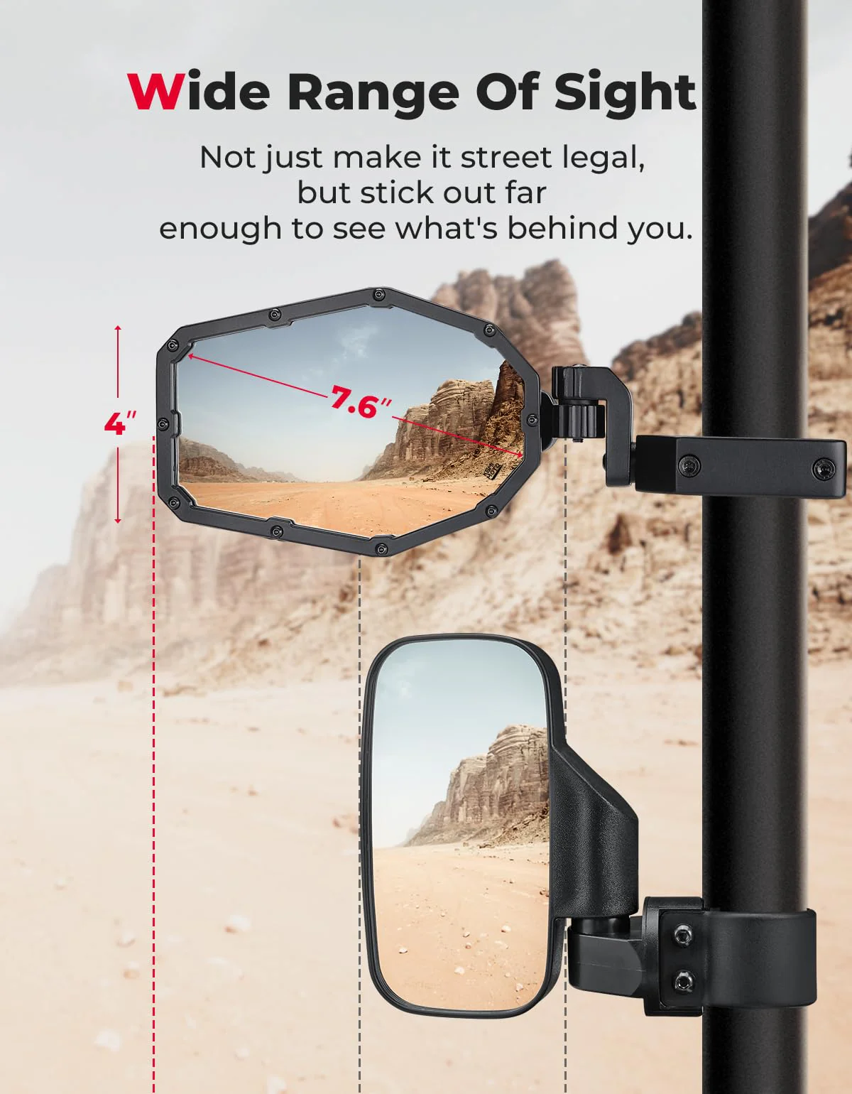 Side Mirrors with LED Turn Lights for Can Am Maverick X3/ RZR w/ 1.6"-2" Roll Bar - Image 6