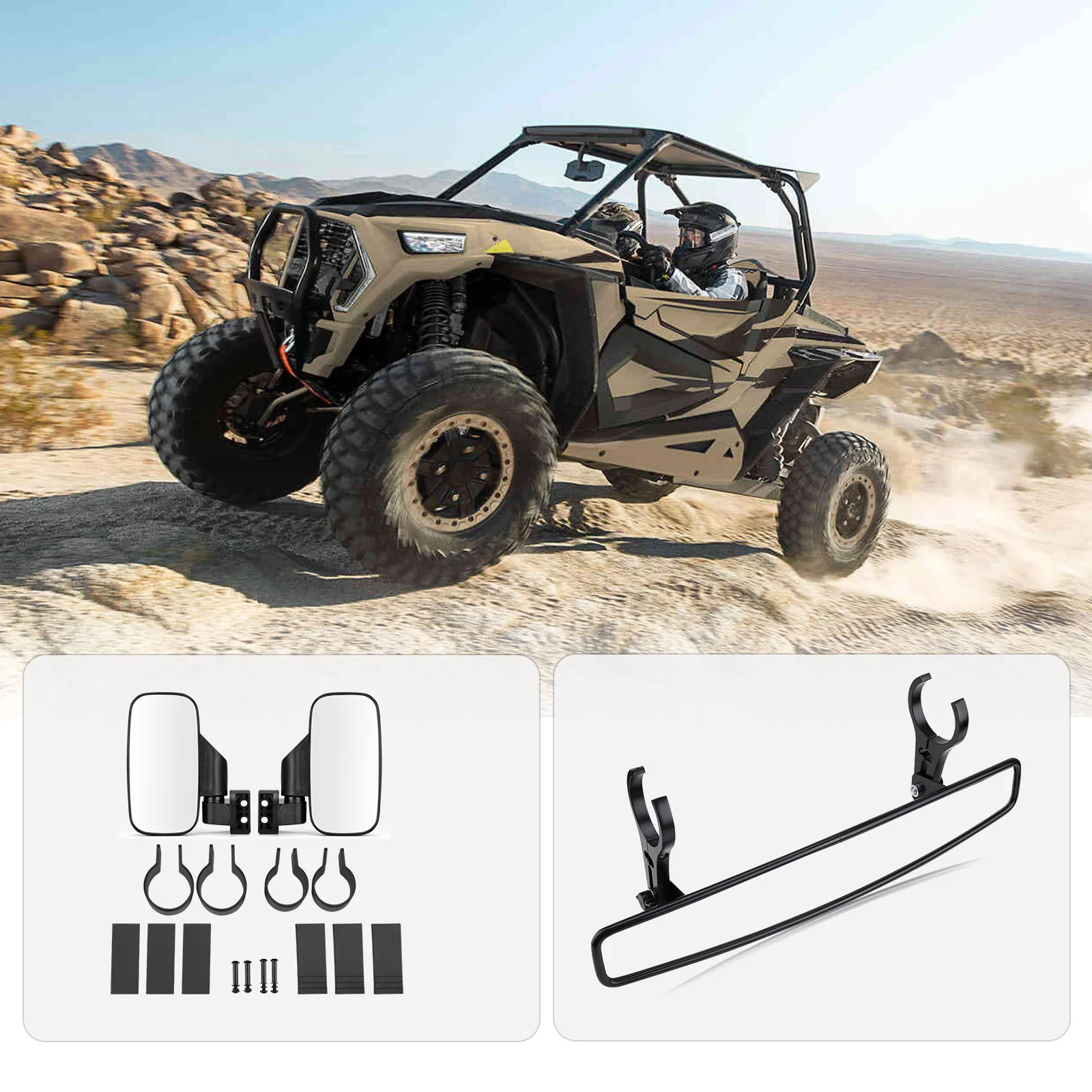 UTV Side View Mirrors and Center Rearview Mirror with 1.75" or 2" Clamps - Image 5