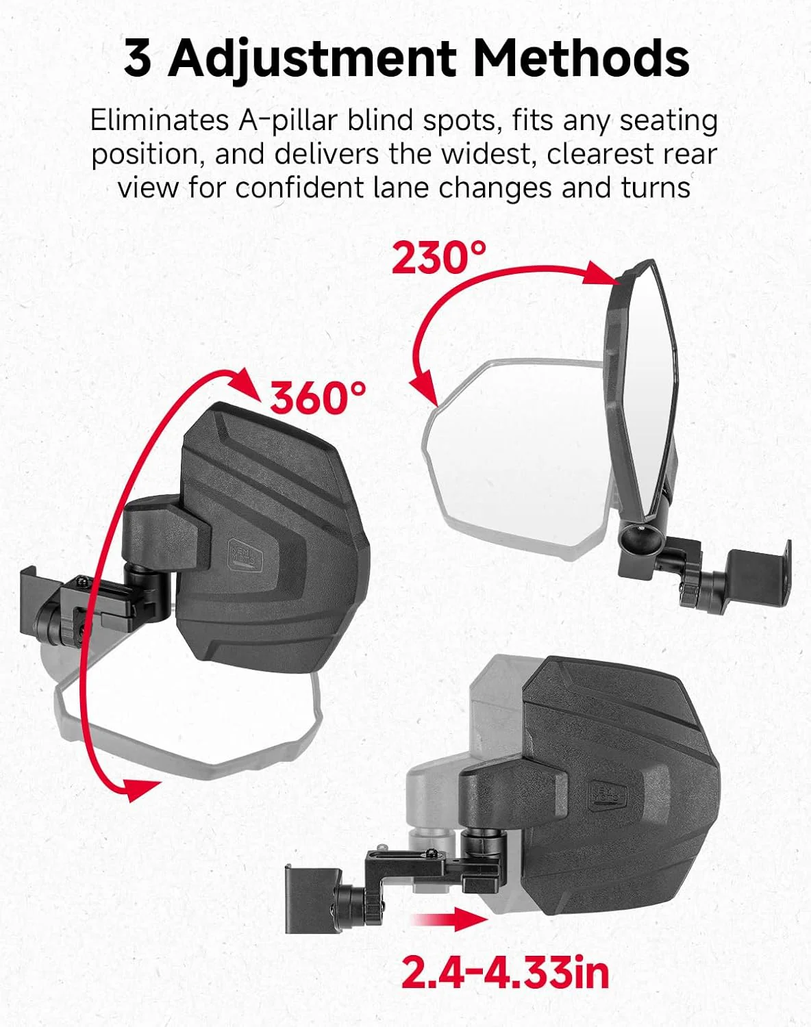 UTV Side View Mirrors for Polaris Ranger 570/500/900 XP 2014-2026 - Image 4