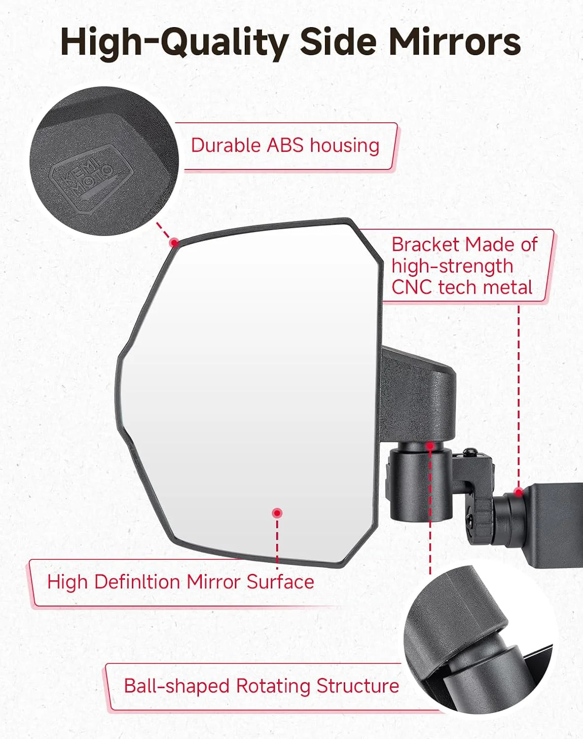 UTV Side View Mirrors for Polaris Ranger 570/500/900 XP 2014-2026 - Image 5