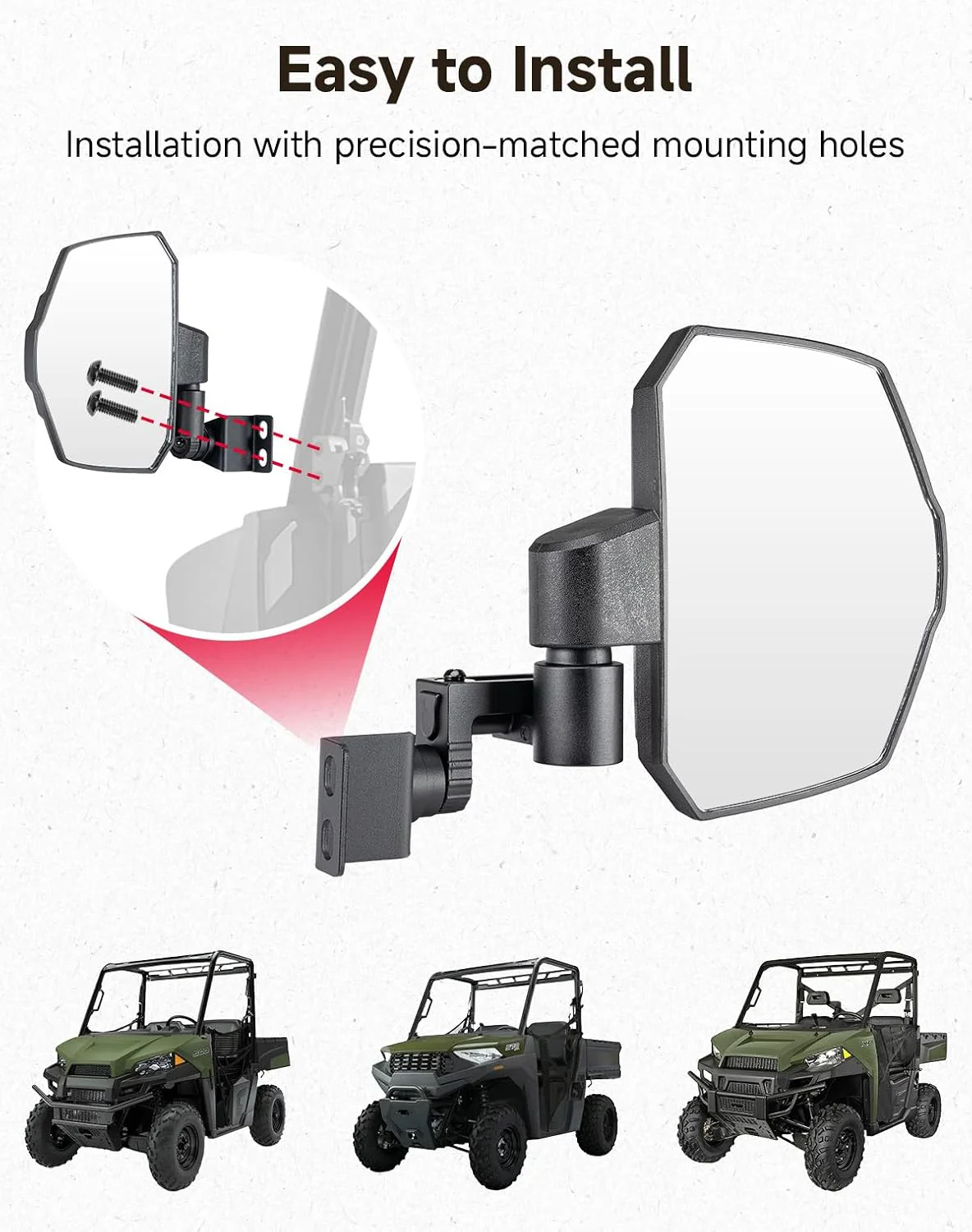 UTV Side View Mirrors for Polaris Ranger 570/500/900 XP 2014-2026 - Image 7