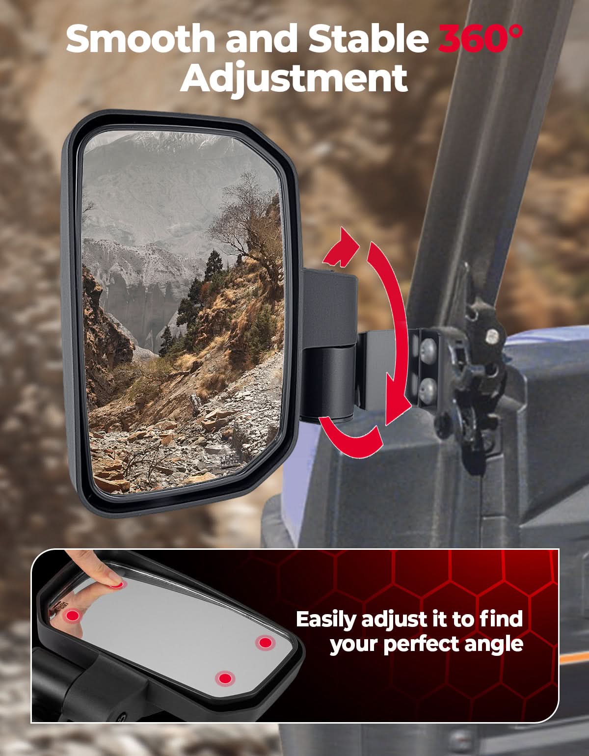 UTV Side View Mirrors for Polaris Ranger 570/500/900 XP (2014-2025) - Image 3