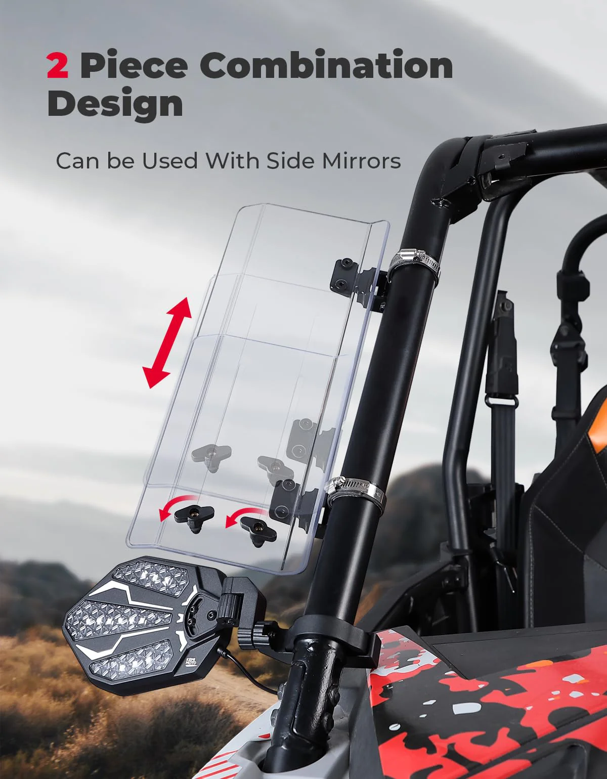 2PCS UTV Side Wind Deflectors for Can-Am / Polaris fit 1.5-2.2 inch Roll Bar - Image 4