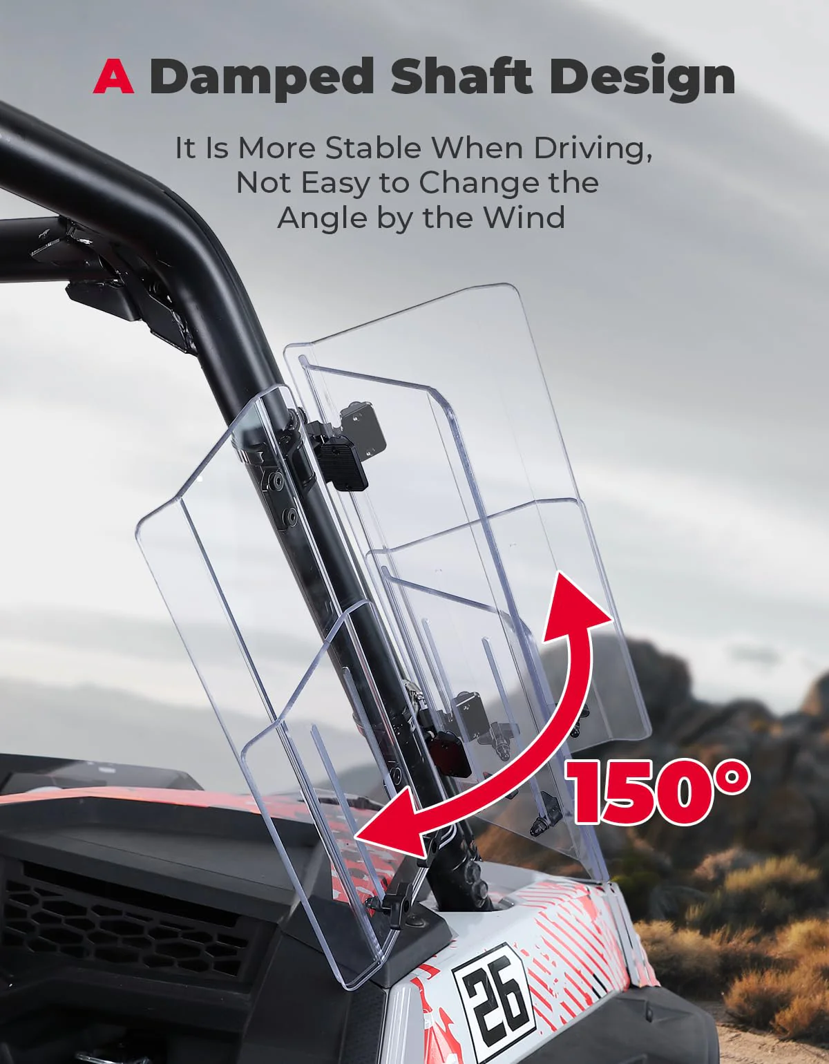2PCS UTV Side Wind Deflectors for Can-Am / Polaris fit 1.5-2.2 inch Roll Bar - Image 5