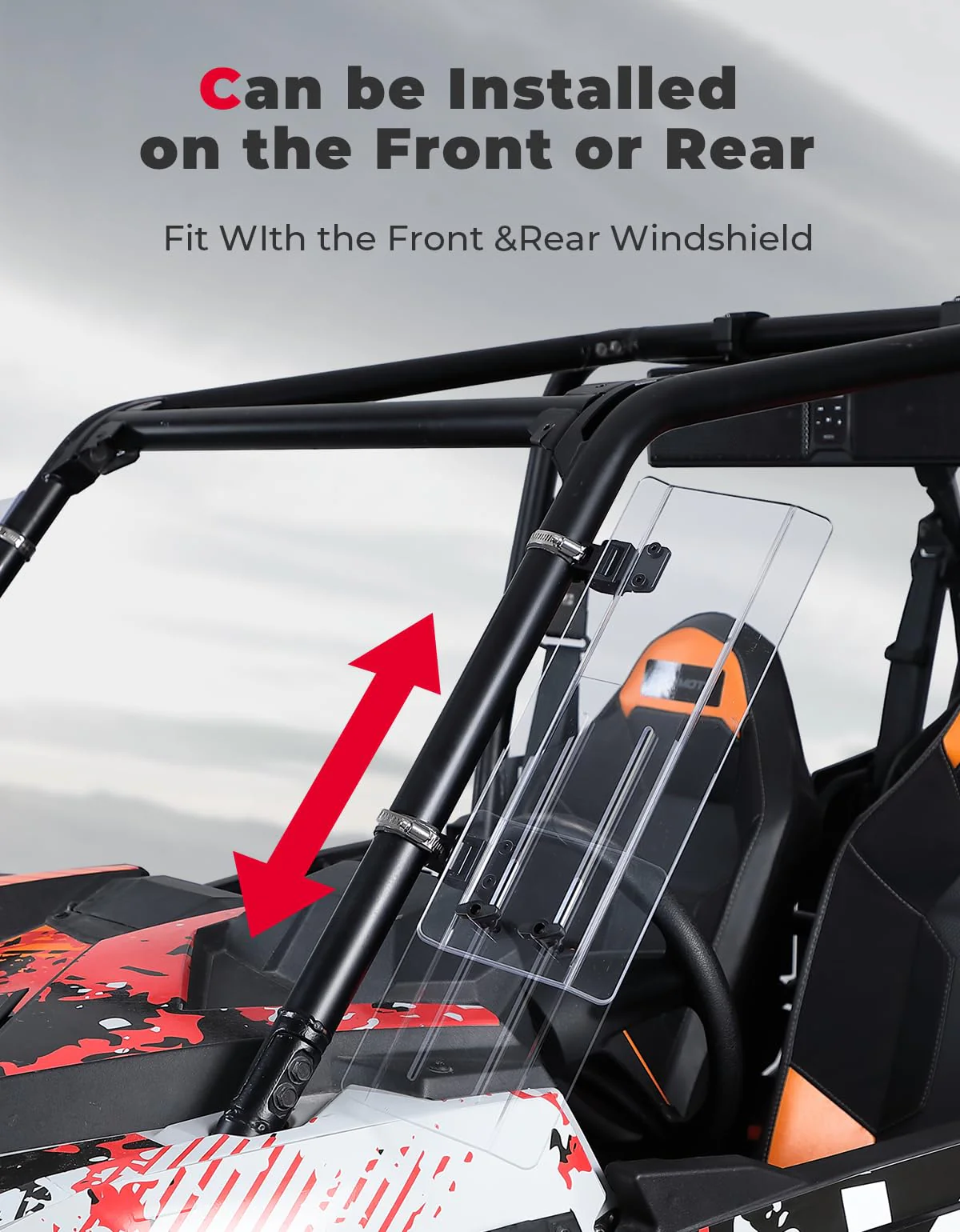 2PCS UTV Side Wind Deflectors for Can-Am / Polaris fit 1.5-2.2 inch Roll Bar - Image 7