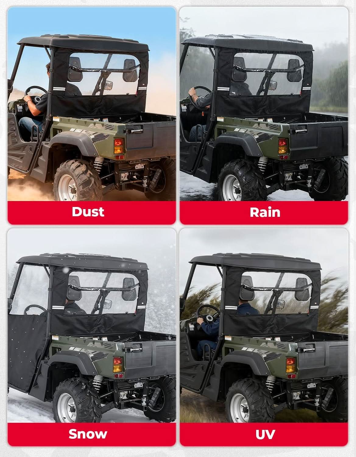 UTV Soft Rear Windshield for Hisun 500/700, Massimo MSU500/700 & Cub Cadet 500/700 - Image 7