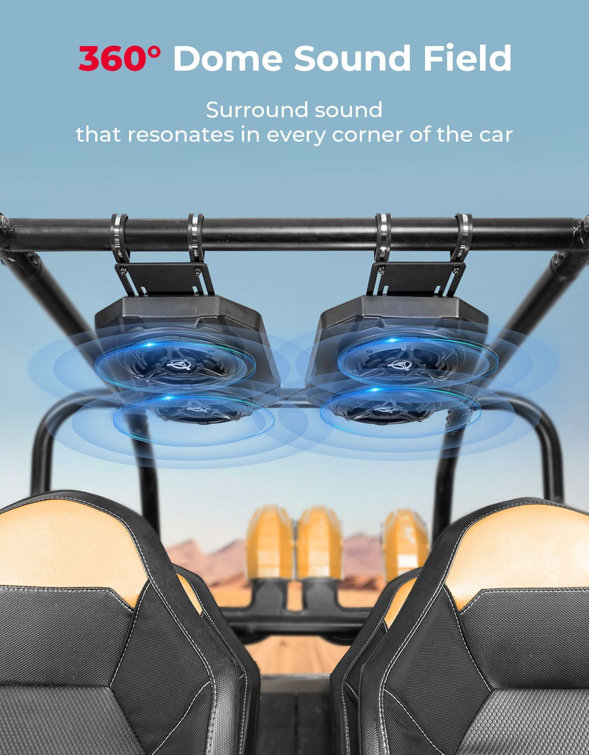 6.5'' UTV Bluetooth Sound System Speakers for Can Am Maverick X3/ RZR w/ 1.625''-1.9'' Roll Bar - Image 3