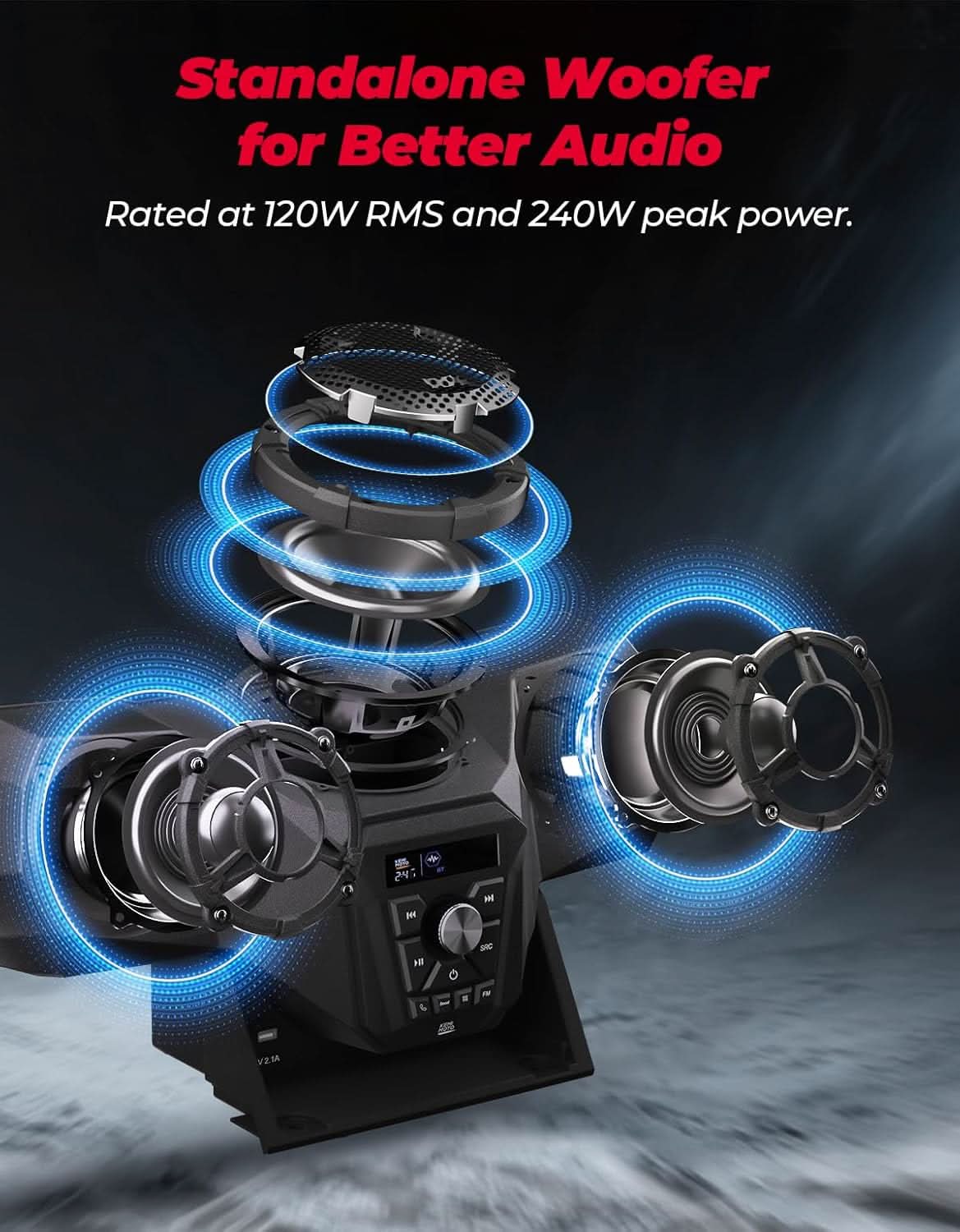 3-Speaker UTV Audio Kit with 5.25" Woofer for Polaris Ranger 1000 / XP / Crew 2018–2026 - Image 3