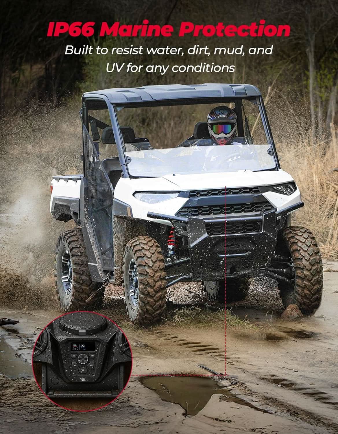3-Speaker UTV Audio Kit with 5.25" Woofer for Polaris Ranger 1000 / XP / Crew 2018–2026 - Image 6