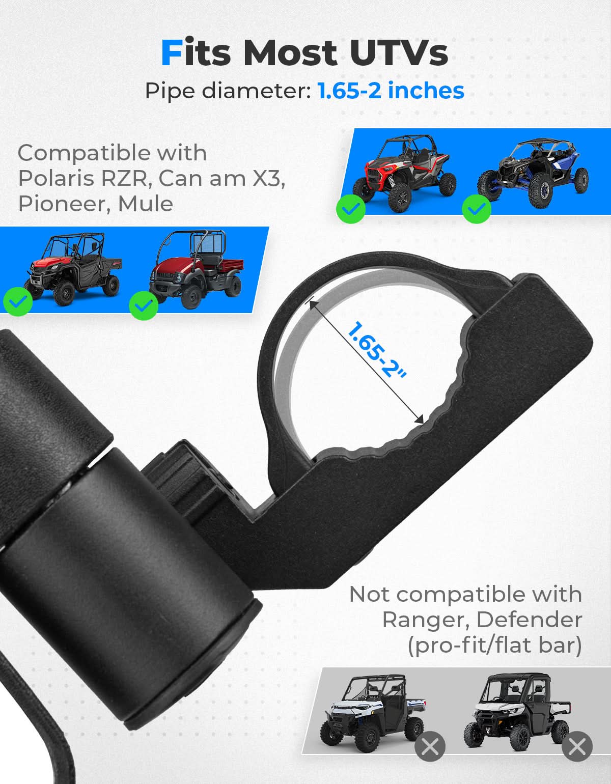 UTV Side Mirrors with Spring Back Feature for 1.65-2 Inch Roll Bars - Image 2