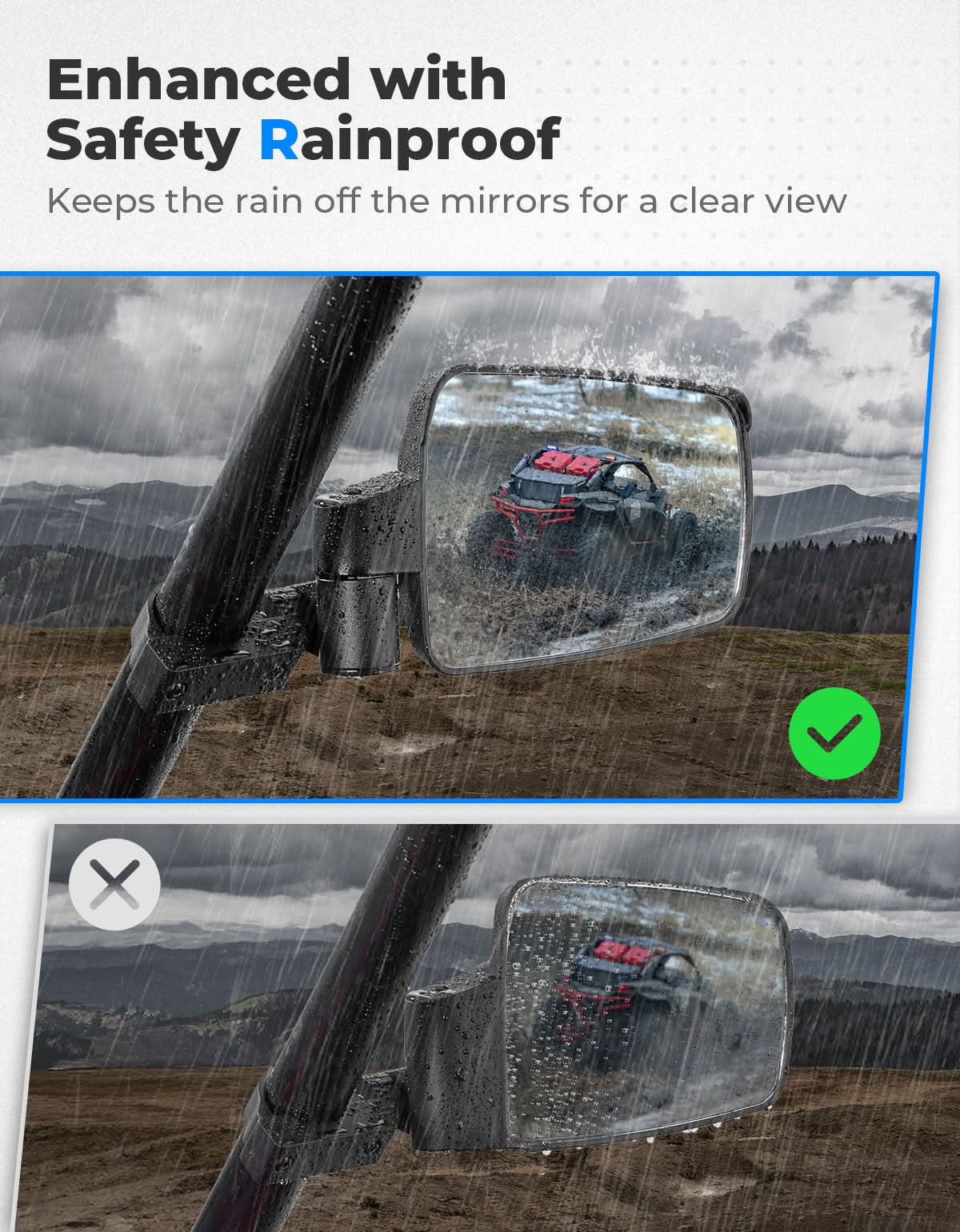 UTV Side Mirrors with Spring Back Feature for 1.65-2 Inch Roll Bars - Image 4