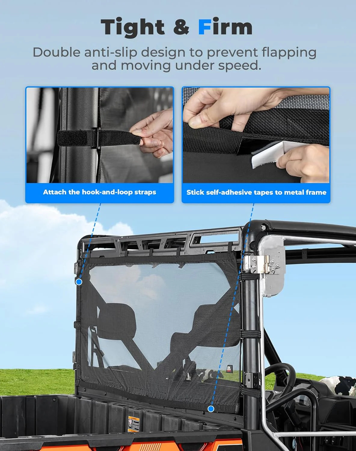UTV Sunshade Soft Rear Window Net for Polaris Ranger 1000 XP/CREW 2017-2025 - Image 2