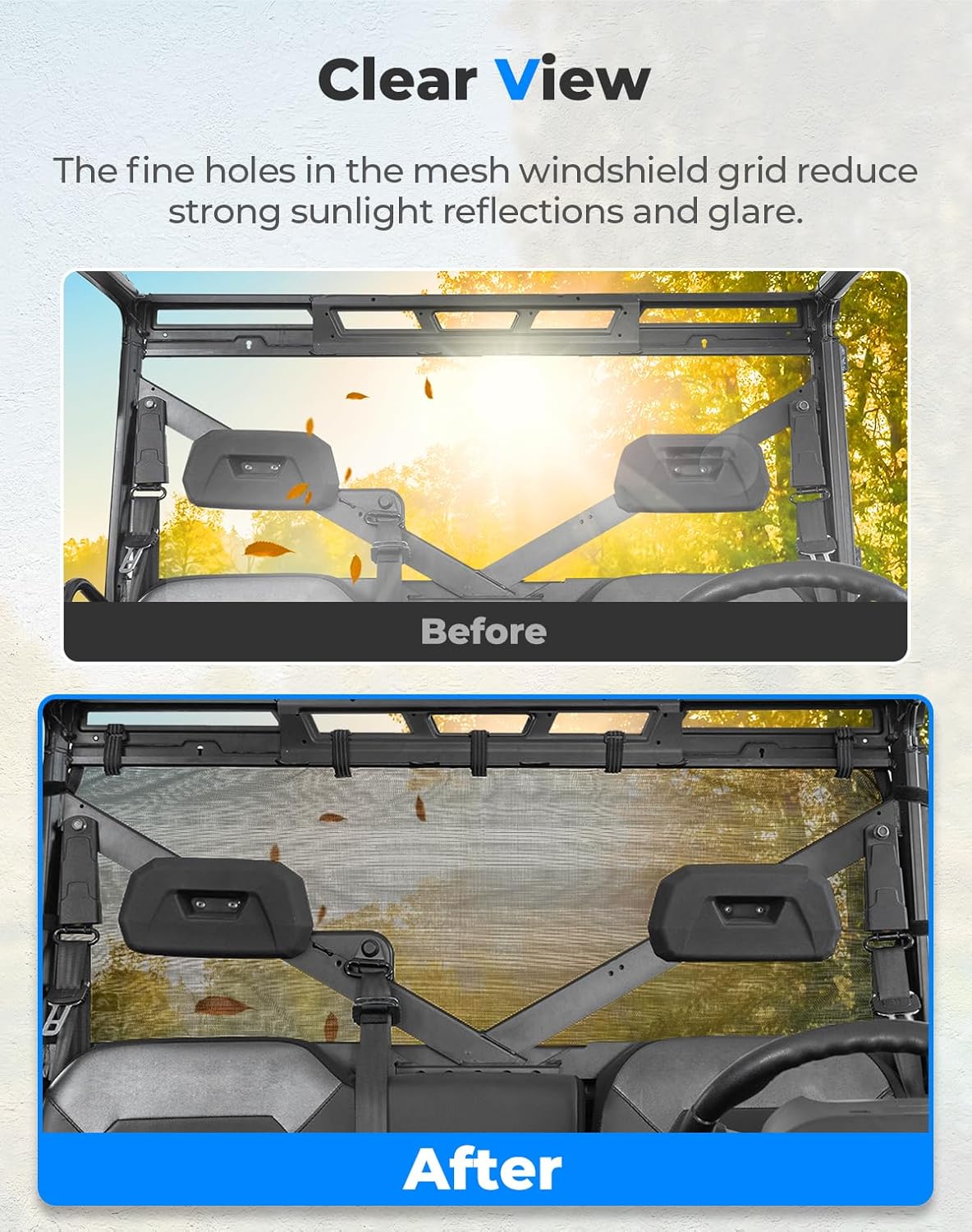UTV Sunshade Soft Rear Window Net for Polaris Ranger 1000 XP/CREW 2017-2025 - Image 3